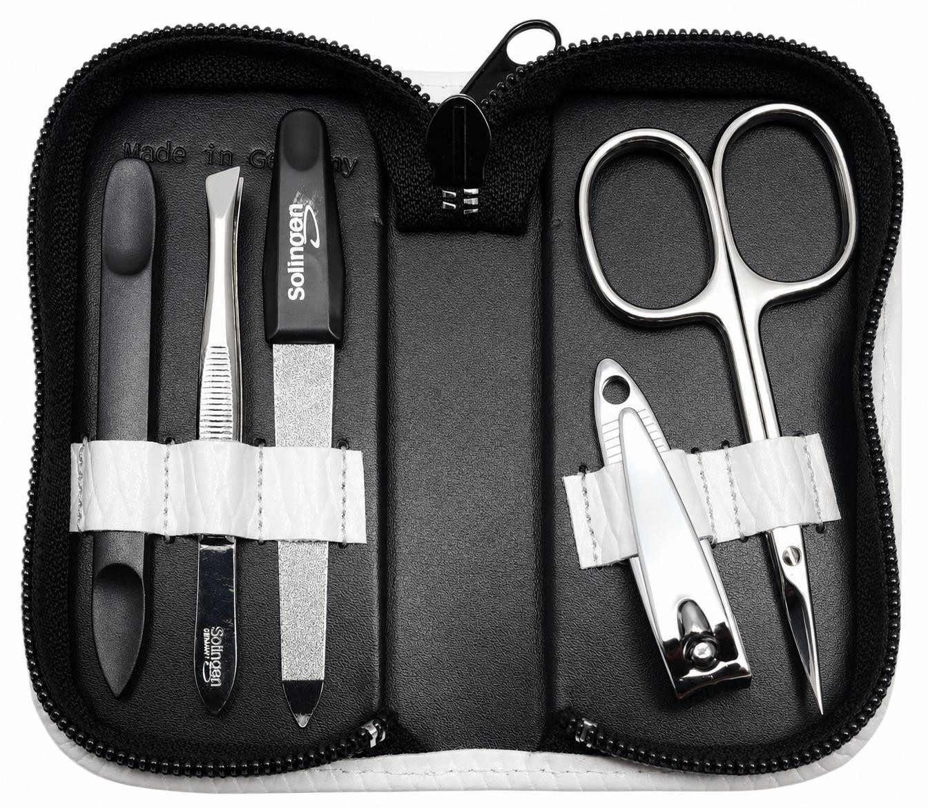 EloModa Maniküre-Kosmetik-Etui 5-tlg Maniküre-Set aus Echtleder – Made in Germany, Solingen Instrume, 5 tlg., Made in Germany
