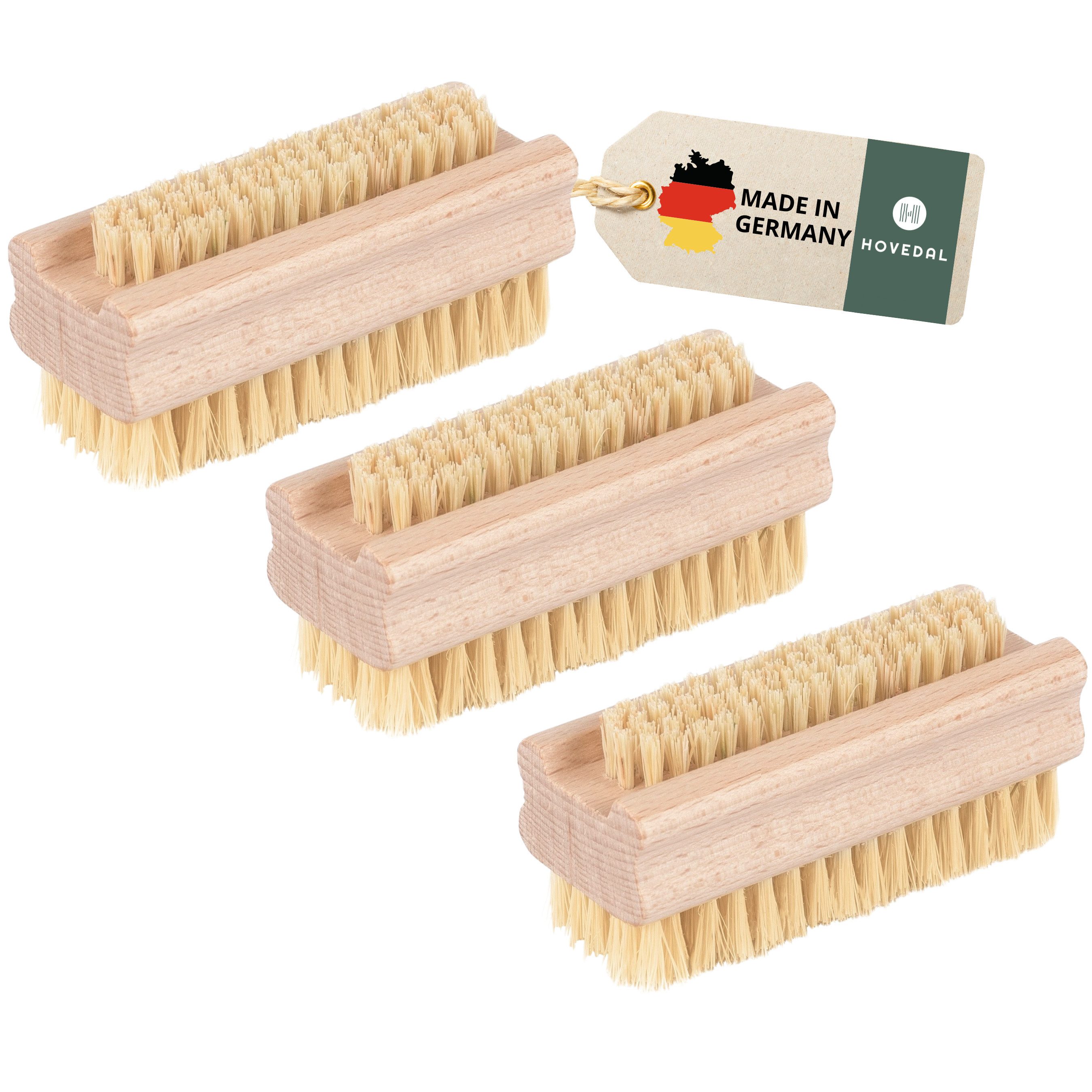 Hovedal Nagelbürste 3er Set Nagelbürste Holz, Handbürste, Handwaschbürste aus Holz, Aus Holz und Naturborsten, Naturbürste, Fingerbürste, Handbürsten