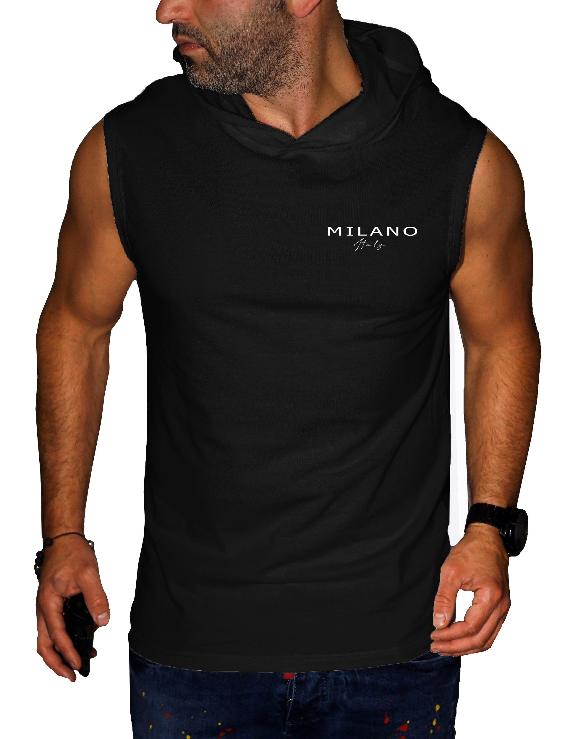 RMK Tanktop Ärmellos Shirt Herren Kapuze Gym Milano Milan aus 100% Baumwolle