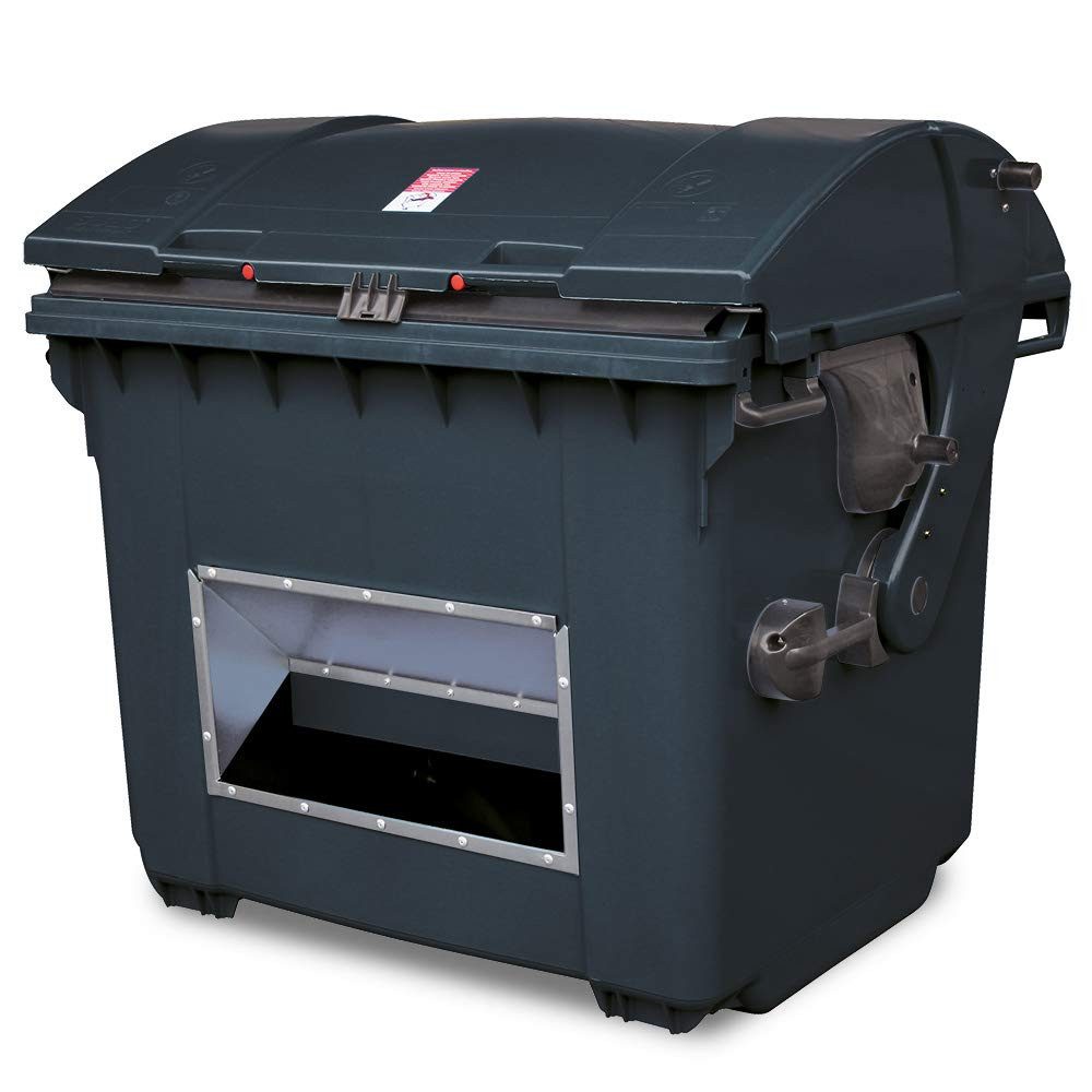 BRB-Lagertechnik Mülleimer Streugutbehälter 1100 Liter, mit Runddeckel, BxTxH 1365x1060x1150 mm, XXL Streugutgroßbehälter mit Entnahmeöffnung