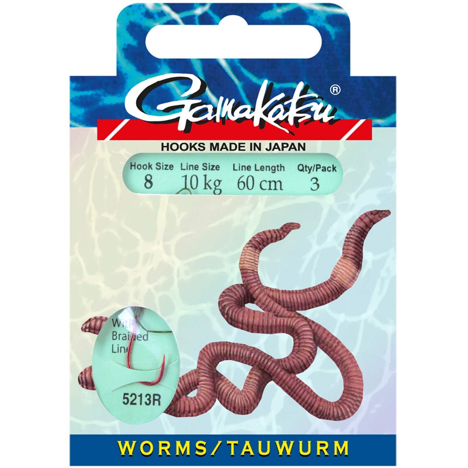 Gamakatsu Wurmhaken, Gamakatsu BKD-5213R WORM Braided Gr. 4 Vorfach geflochten