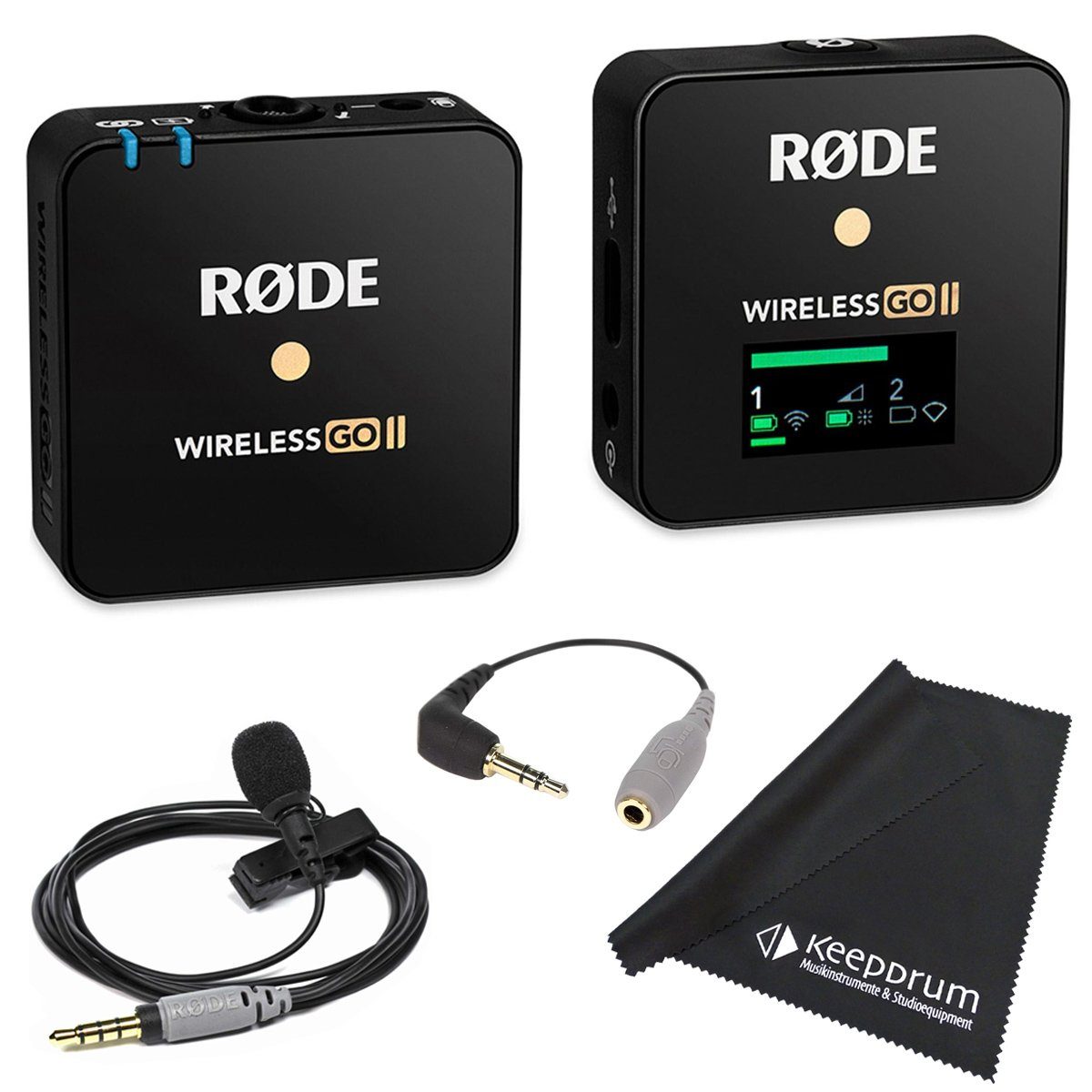 Rode Wireless GO II Single mit Smartlav mit SC3 mit Tuch Digitales Aufnahmegerät