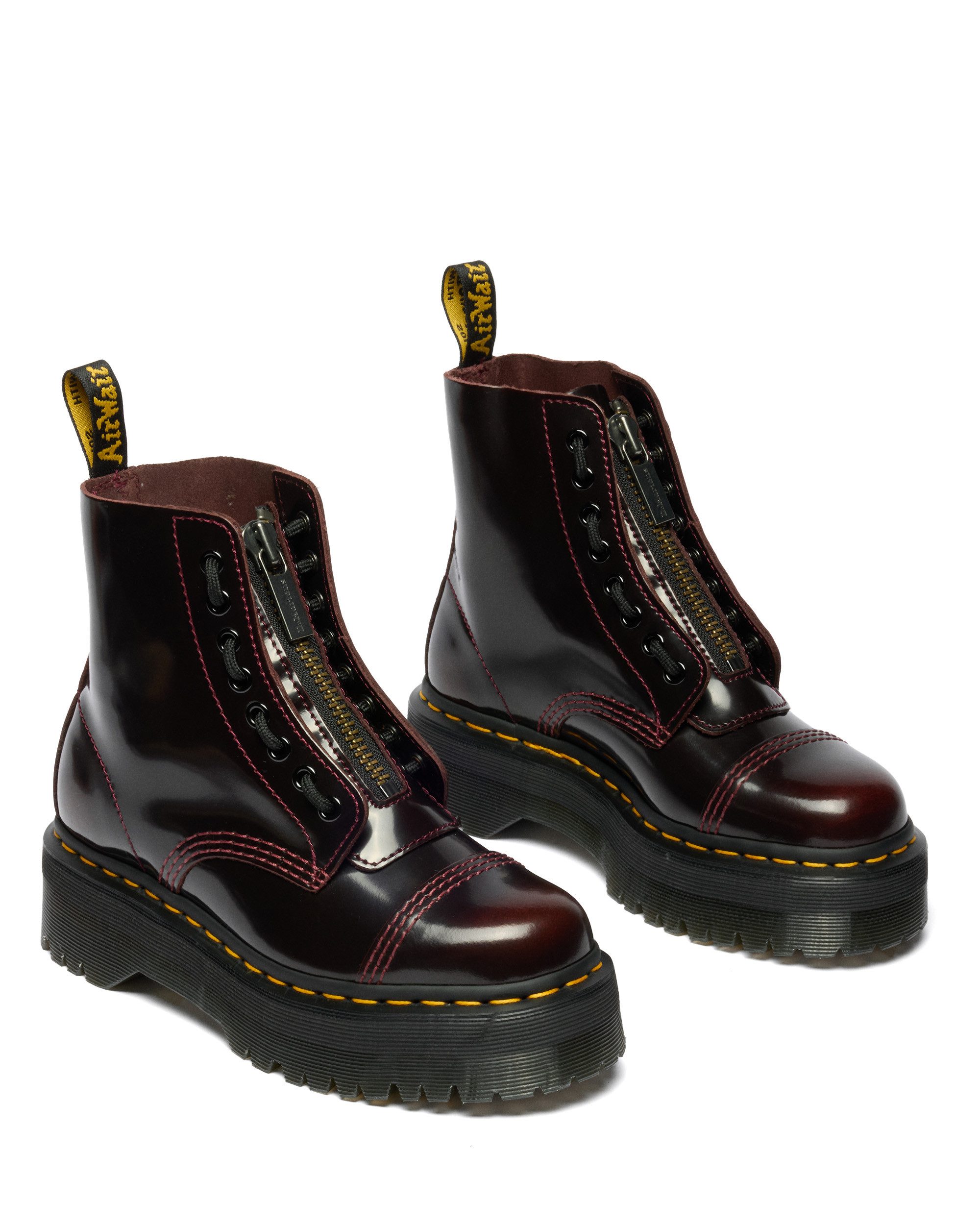 DR. MARTENS Sinclair Gemilltes Nappaleder Plateaustiefel Schnürboots Plateauboots, Chunky Boot mit Front-Reißverschluss