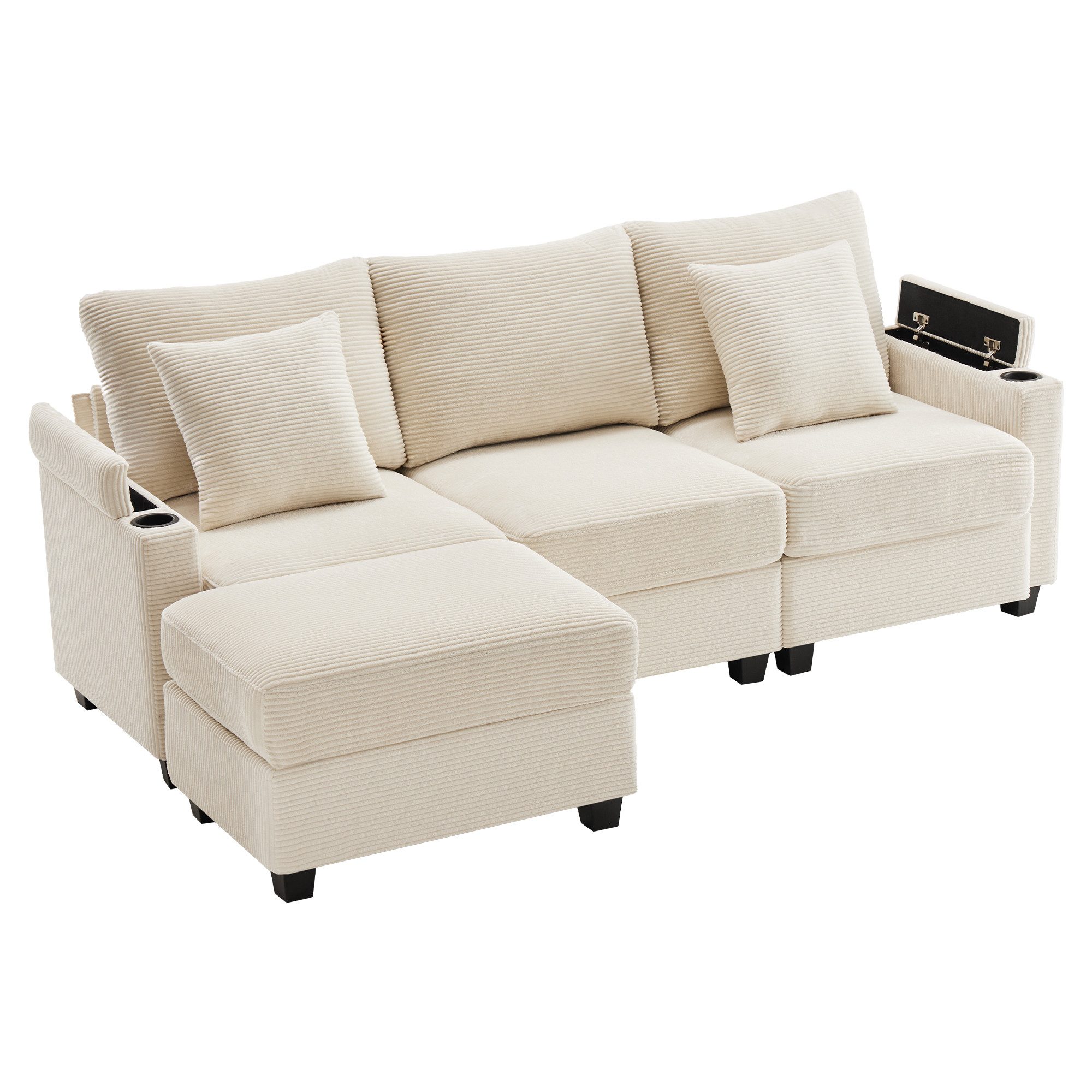 i@home Ecksofa L-förmiges Sofa, 3-Sitzer-Sofa, Beige/Grau, günstig online kaufen