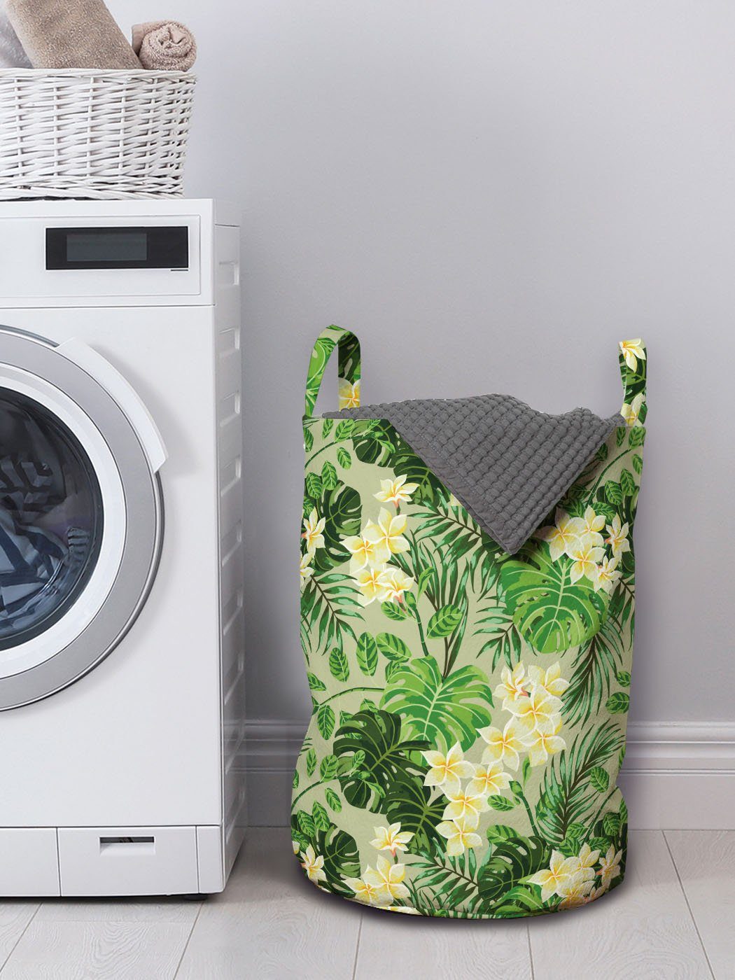 Wäschesäckchen Pflanzendecke Kordelzugverschluss Muster Wäschekorb Exotische Abakuhaus Blumen mit Griffen Waschsalons, für