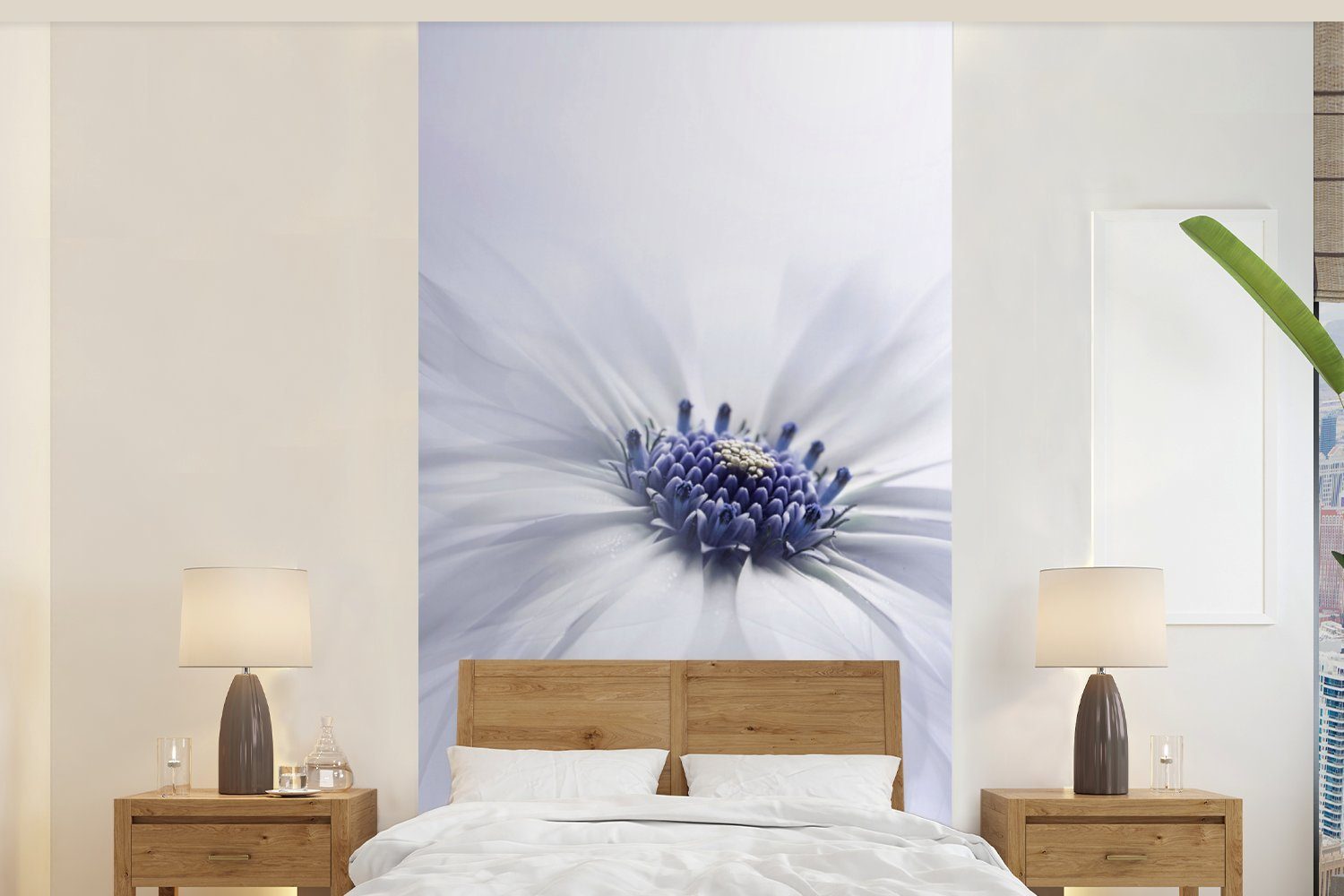 MuchoWow Fototapete Blume - Abstrakt - Weiß, Matt, bedruckt, (2 St), Vliestapete für Wohnzimmer Schlafzimmer Küche, Fototapete