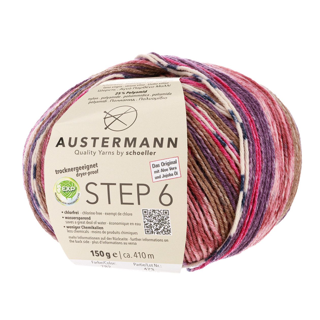 Austermann Step 6-fach Color Kuchenknäuel Häkelwolle, 410 m, wundrschöner Farbverlauf