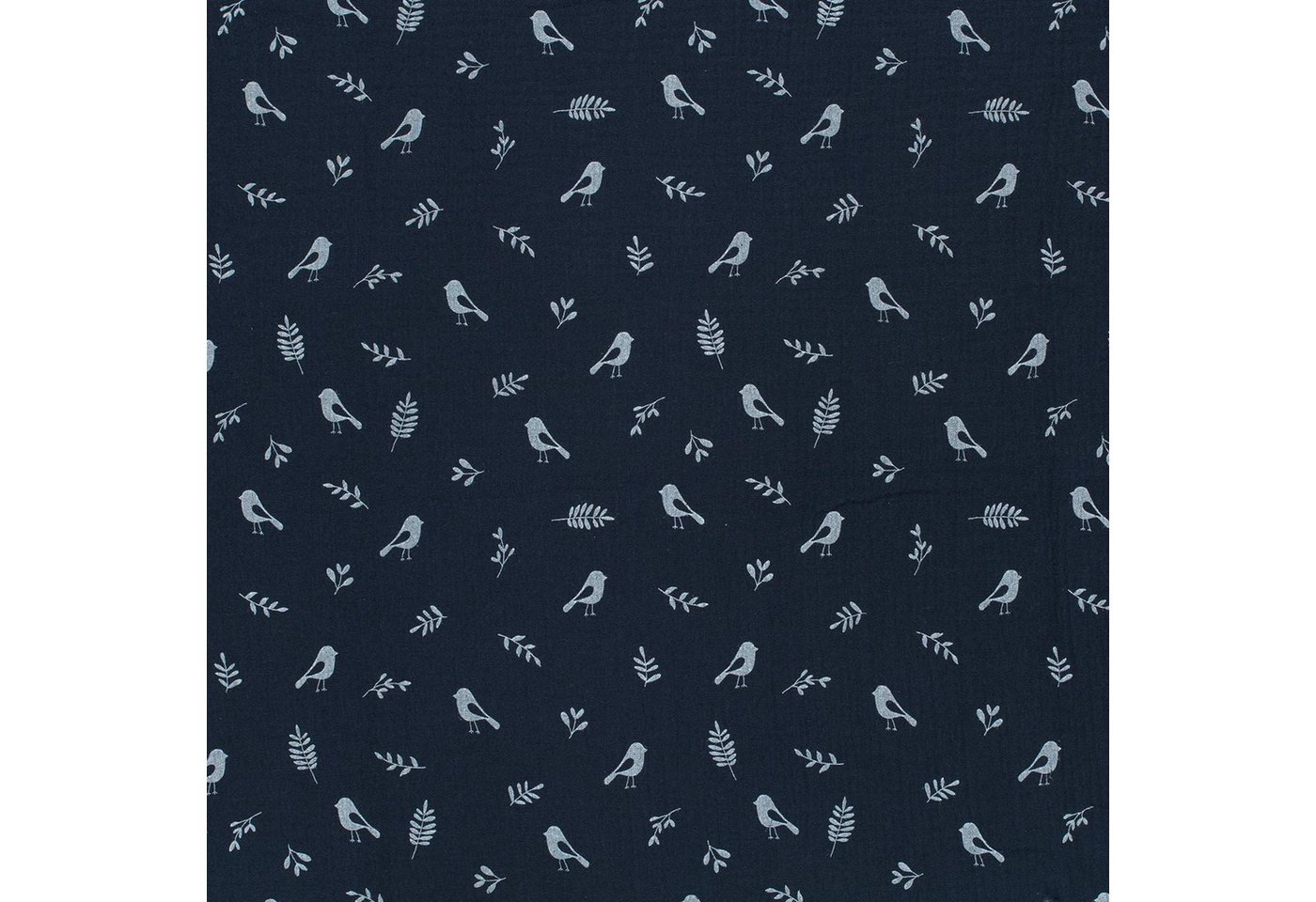 Thumbnail - maDDma Stoff Musselin-Stoff bedruckte Vögel ab 50x130cm uni Mulltuch, 008 - marine