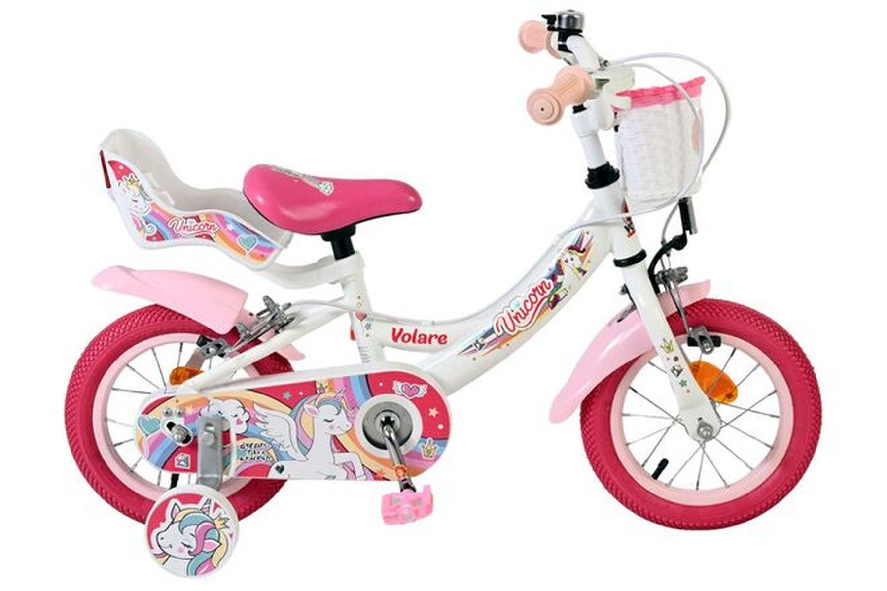 Kinderfahrrad Unicorn 12 Zoll Weiß für Mädchen – Zwei Handbremsen – Einhorn-Design