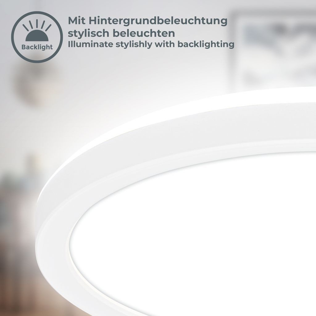 B.K.Licht LED Deckenleuchte Ultraflaches LED Panel mit Backlight weiß - BKL1598, LED fest integriert, 2700K - Extra-Warmweiß, LED Deckenlampe 24 x 3 cm Weiß 16W Wohnzimmer Schlafzimmer Küche