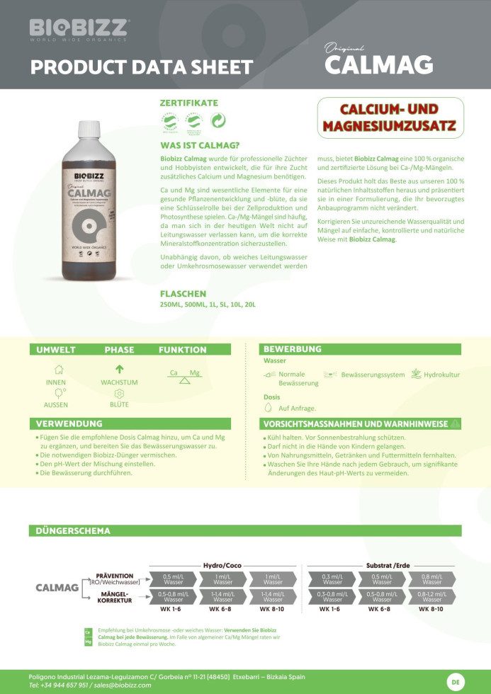 Biobizz Pflanzendünger BioBizz Grow Dünger Calmag 250 ml, Bio