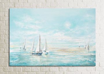 YS-Art Gemälde Meeresblau, Landschaft, Blau Hellblau Segelboote Meer Leinwand Bild Handgemalt