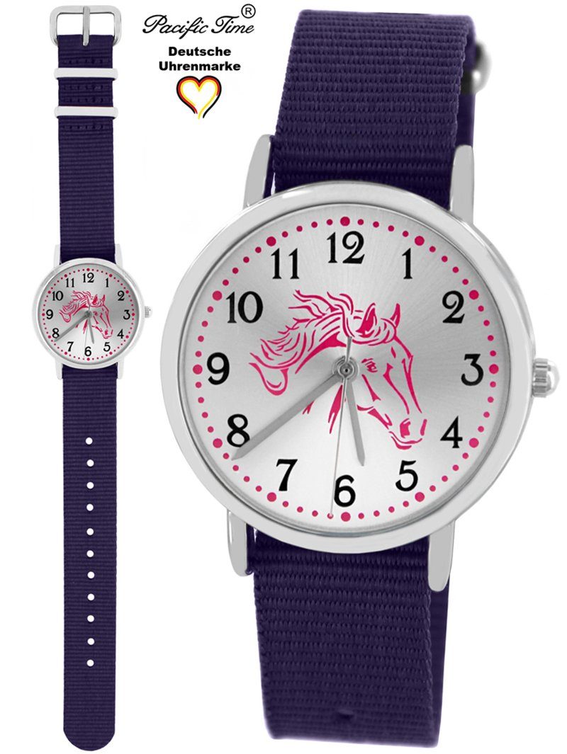 Pacific Time Quarzuhr Kinder Armbanduhr Pferd rosa Wechselarmband, Mix und Match Design - Gratis Versand violett