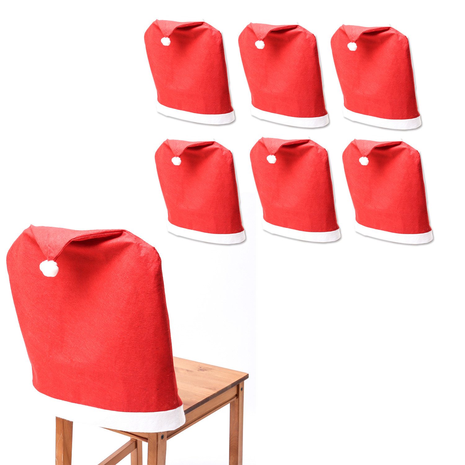 MARELIDA Stuhlhusse 6x Stuhlbezug Weihnachtsmütze Nikolausmütze Weihnachtsstuhlüberzug