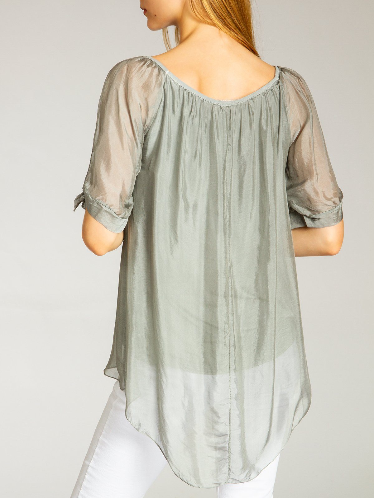 elegante Shirtbluse lange Caspar Damen BLU020 leichte dunkelgrau Bluse mit Seidenanteil Sommer