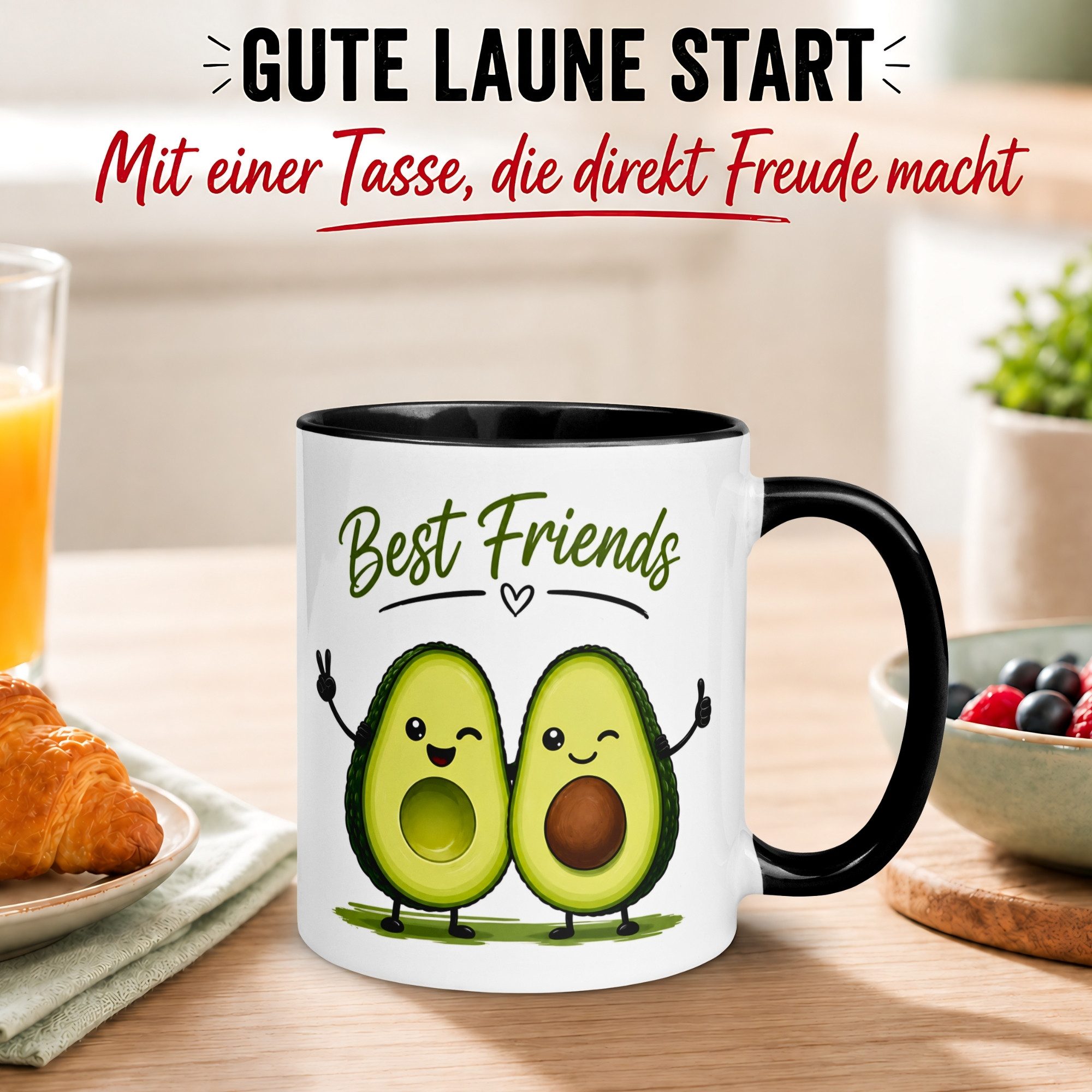 Momentals Tasse Freundschaft – „Avocado Best Friends“ – Geschenk Beste Freundin Freund, Gratis Versand · Links-&Rechtshänder · Spülmaschinenfest