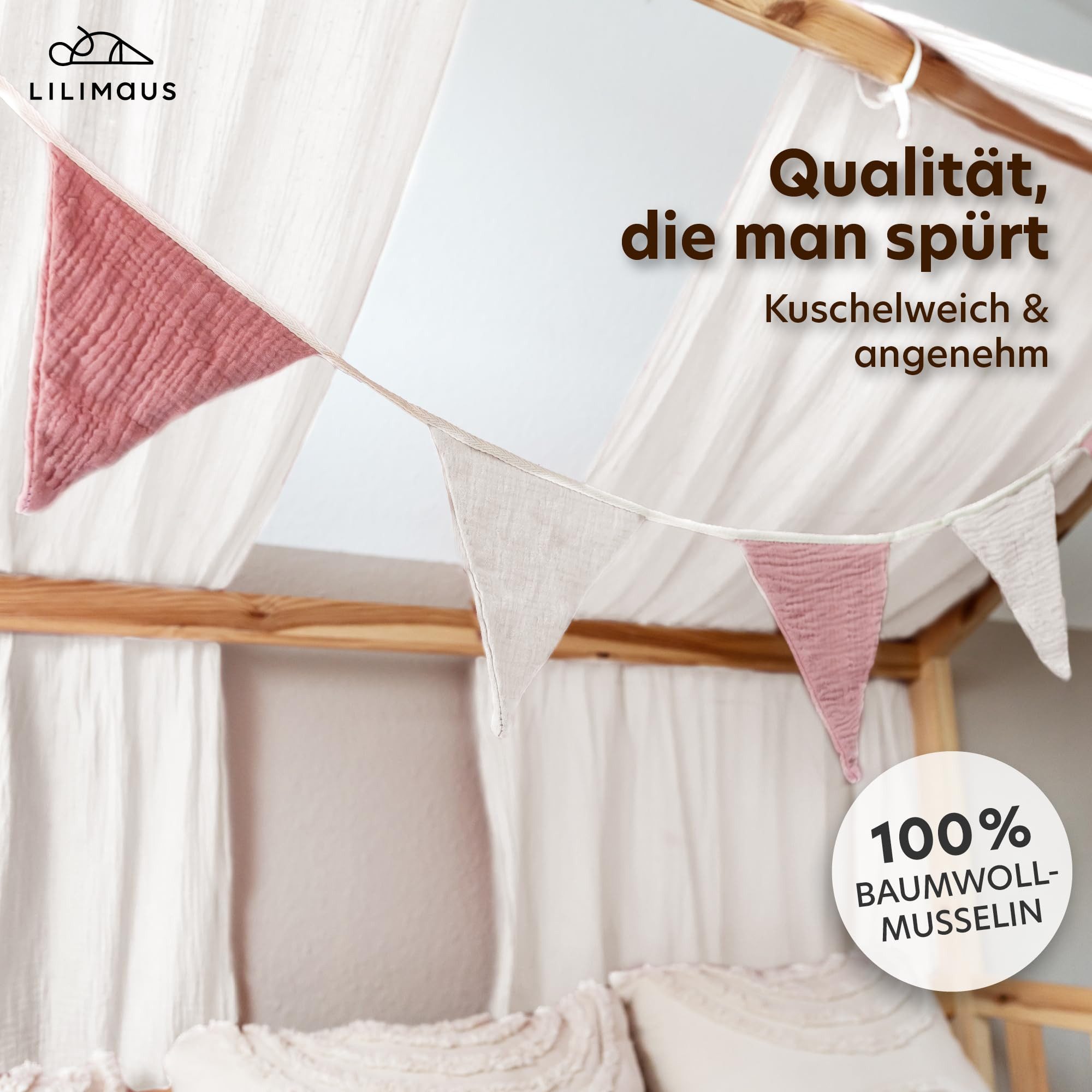 lilimaus Wimpelkette Sternenkette für Kinderzimmer - handgenähte Stoff-Girlande, handgefertigte Stoff-Girlande ca. 300 cm - Wimpel oder Sterne