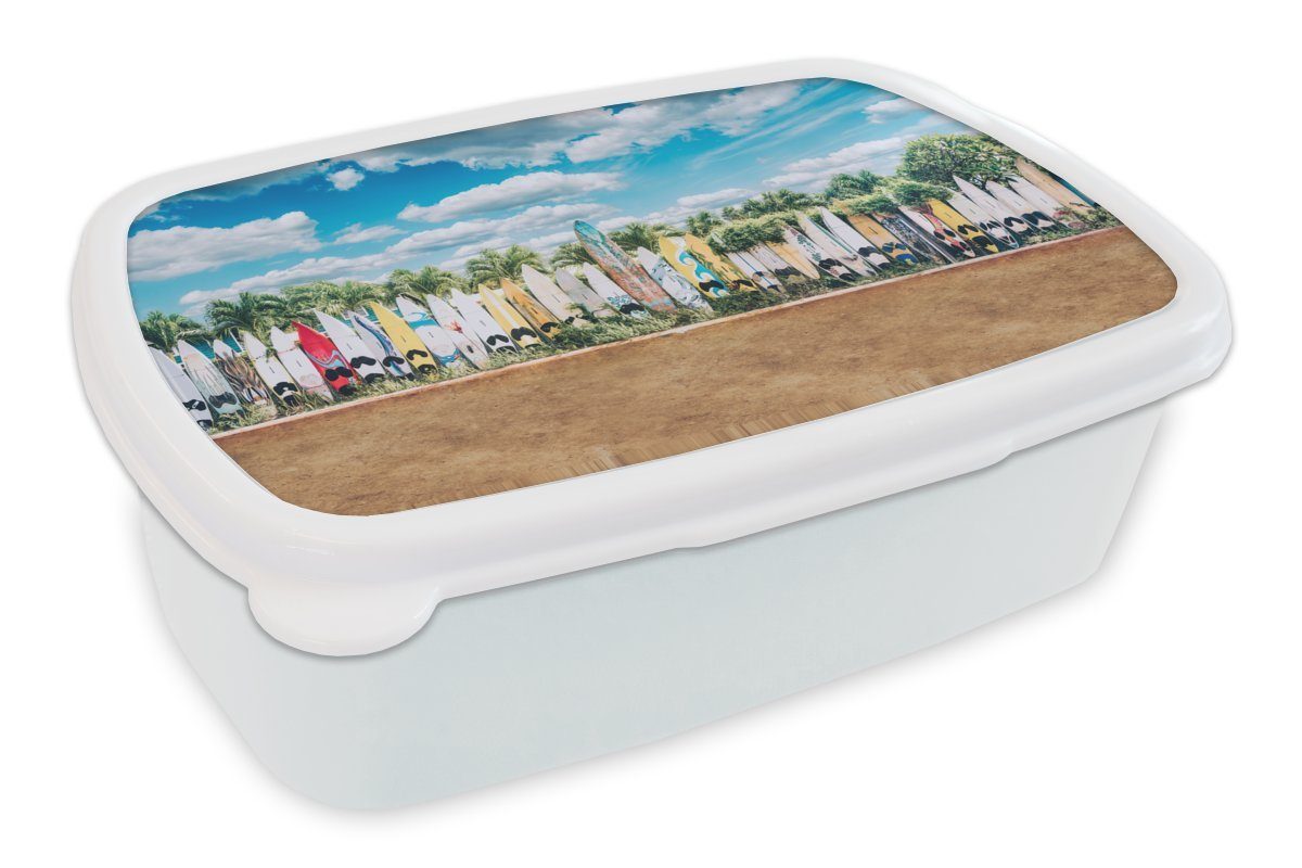 Top-Design MuchoWow Lunchbox Surfbretter Erwachsene, Brotbox Kinder Kunststoff, Reihe, in Mädchen Brotdose, für und Jungs weiß (2-tlg), einer für und