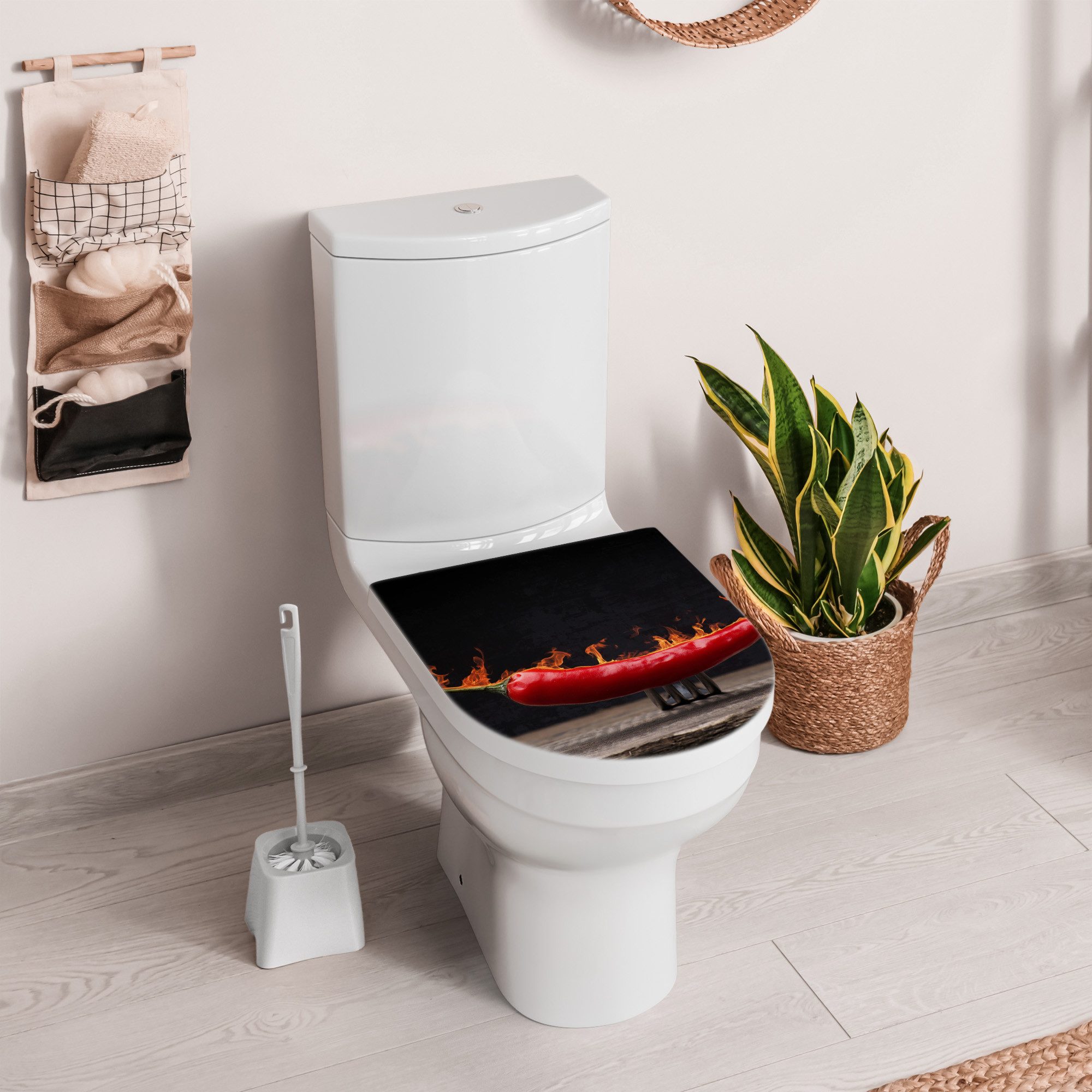 DEQORI WC-Sitz 'Brennende Chilischote', WC Toilettensitz bedruckt Klobrille Toilettendeckel Motiv WC-Brille