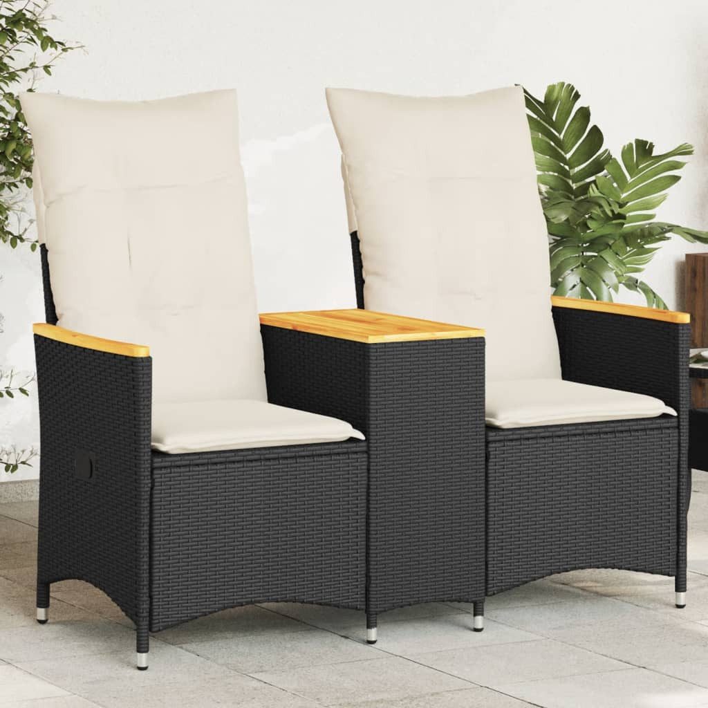 vidaXL Loungesofa Gartensofa 2-Sitzer Verstellbar mit Tisch Schwarz Poly Rattan, 1 Teile