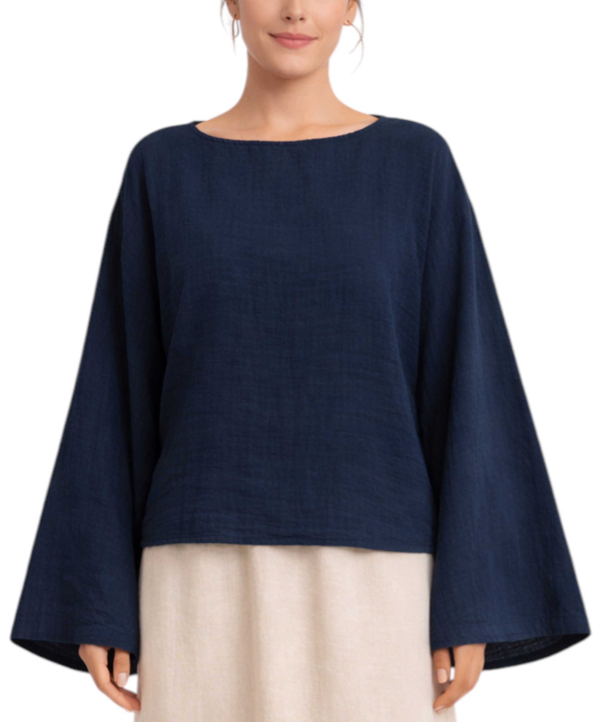 WENOR Schlupfbluse Damen Musselin Einheitsgröße – Oversize Sommerbluse 36-40 weite Fledermausärmel, luftig & locker – Baumwoll-Layering Sommerbluse