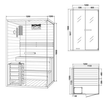 HOME DELUXE Sauna SHADOW - M, BxTxH: 120 x 120 x 190 cm, für bis zu 2 Personen, inkl. 3,6 kW Saunaofen, hochwertige Fichte