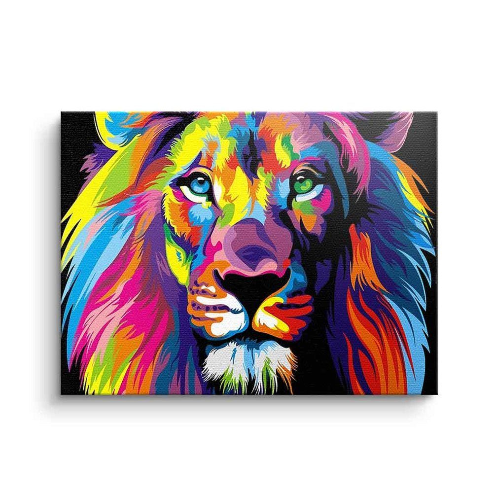 DOTCOMCANVAS® Leinwandbild, Leinwandbild Löwe Pop Art gemalt Neon Lion Natur und Tiere mit premium ohne Rahmen