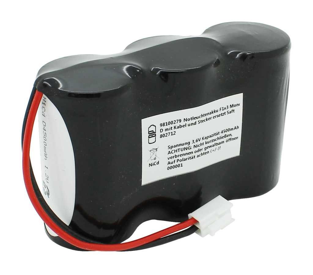 AccuCell Notleuchtenakku NiMH 3,6V 4500mAh F1x3 Mono D mit Kabel und Stecker e Akku 4500 mAh (3,6 V)