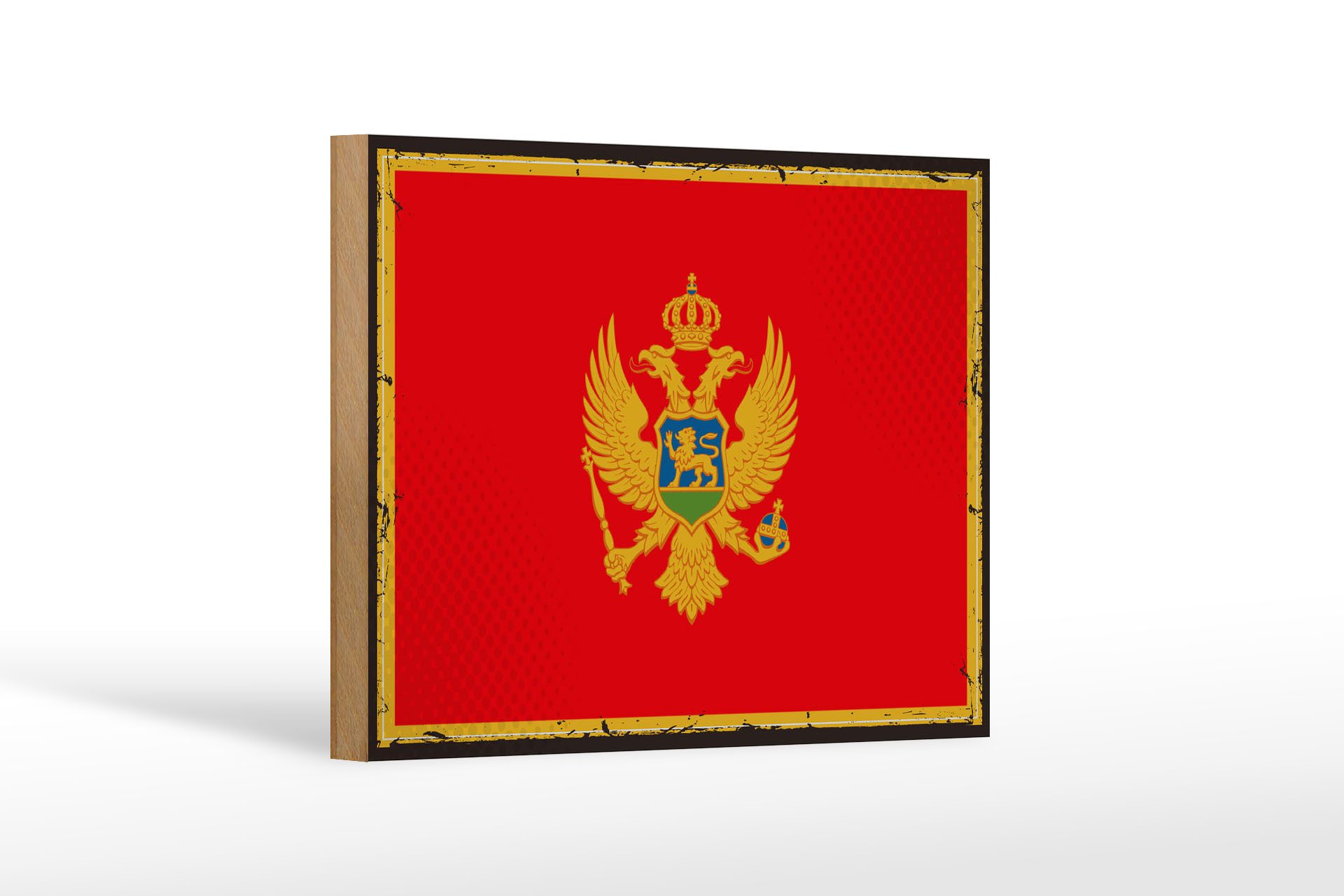 Femer GmbH Holzbild Flagge Montenegro 18x12cm Retro Flag Montenegro, Flaggen (1 St), Glatte Holzfaserplatte (MDF), vorn beschichtet