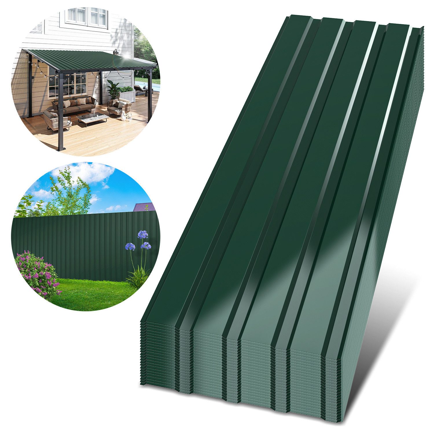 Clanmacy Trapezblech 24er Dachplatten Grün 115x45 cm, verzinkte Profilbleche für Carport, (24-St)