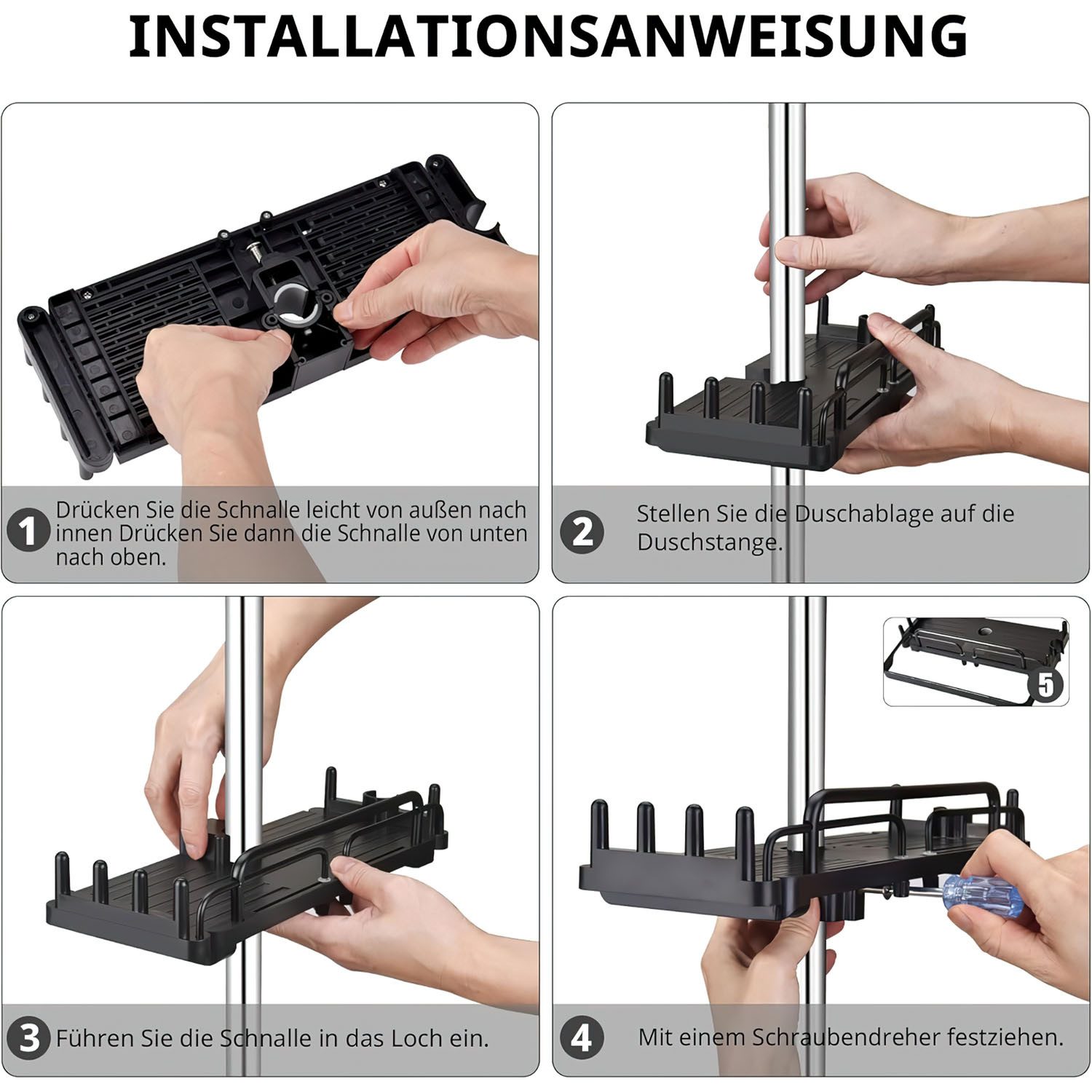 SURFOU Duschablage Ohne Bohren Duschablage Zum Hängen Dusche Halterung, Ablage Dusche Badezimmer Organizer mit Handtuchhalter Duschhalter – Bild 4 von 5