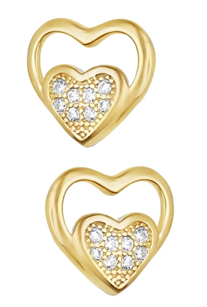 Paar Ohrstecker 925 Silber Herz 18k Gold vergoldet Frauen Damen Ohrringe Herzohrringe