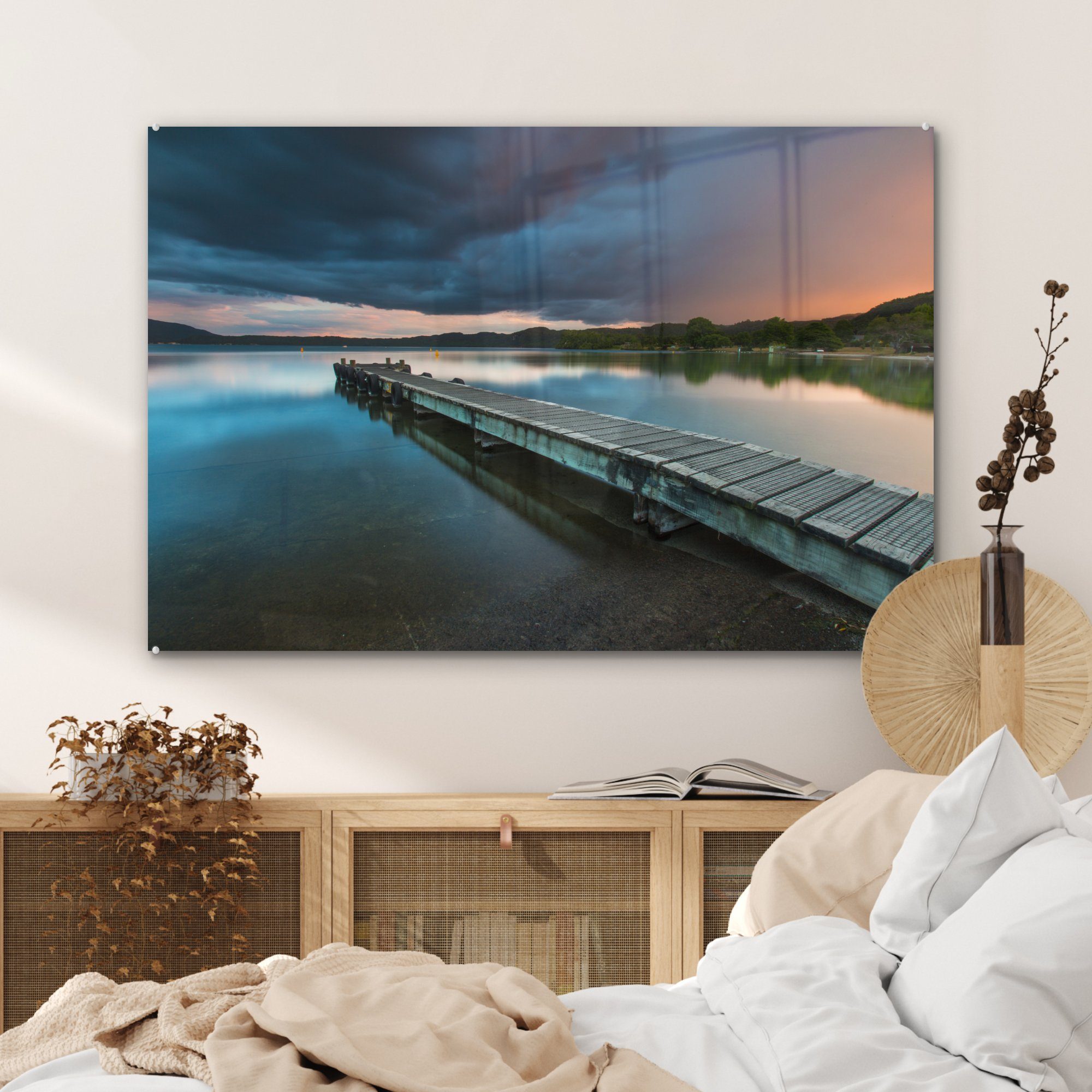 MuchoWow Acrylglasbild Bootssteg am Lake in Neuseeland, Schlafzimmer St), Tarawera Acrylglasbilder (1 Wohnzimmer &
