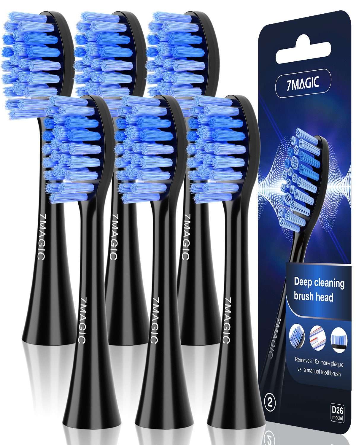 7MAGIC Aufsteckbürsten D26 Tiefenreinigung Aufsteckbürsten für 7MAGIC Elektrischen Zahnbürste, Arbeitet mit Precision Clean, 3D Whitening, Sensitive Clean, U-förmige Borsten, Standardgröße,Ersatzbürsten für tägliche Reinigung
