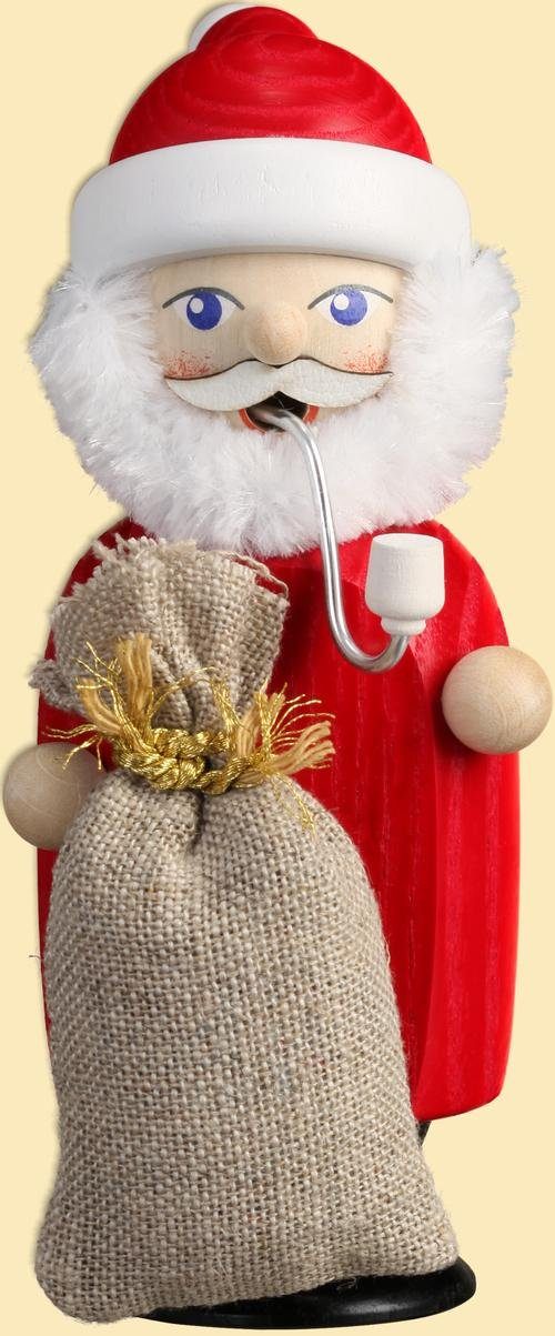 Seiffener Volkskunst Räuchermännchen Räuchermann Weihnachtsmann bunt HxBxT = 14x6x8cm NEU, mit Pfeife Sack und Rauschebart