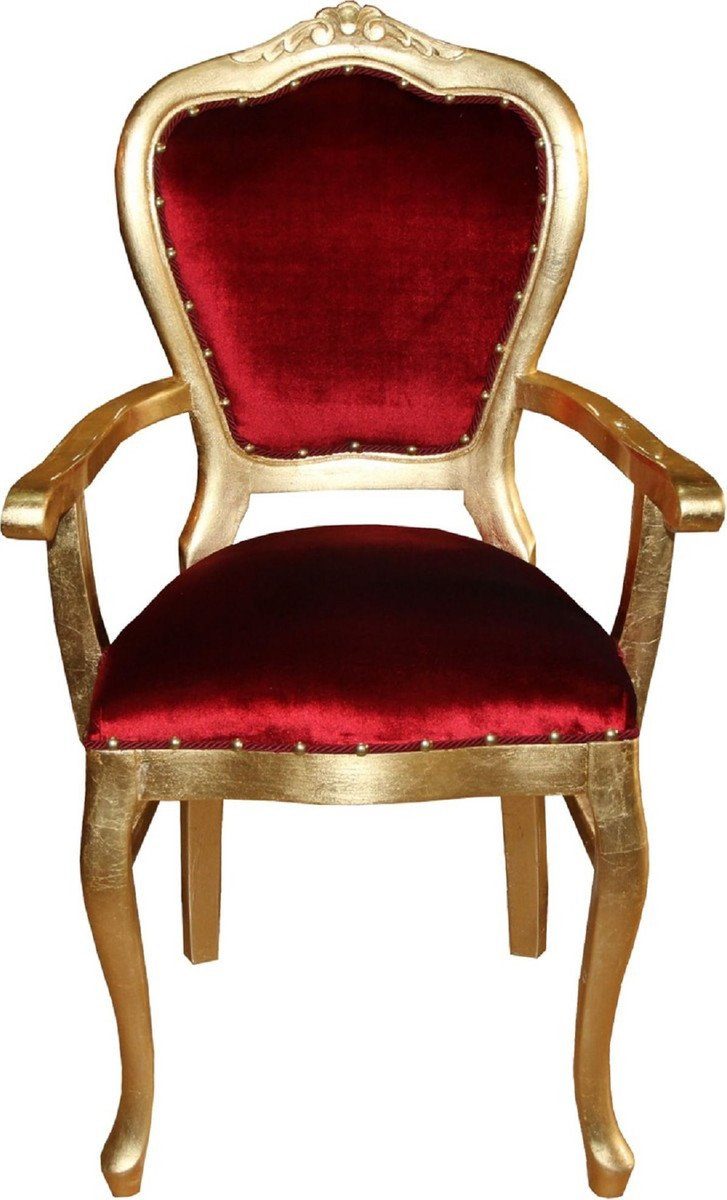 Casa Padrino Esszimmer-Set Luxus Barock Barock Gold - und Set Esszimmermöbel 1 Esstisch mit Glasplatte Italy - Esszimmer - - in Made / 6 Bordeauxrot Collection Stühle Luxury