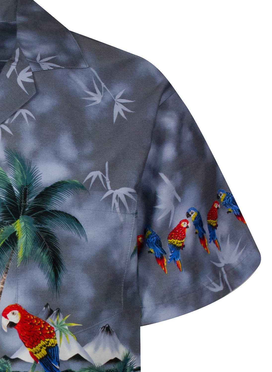 KY's Hawaiihemd Papagei Original Hawaiihemd mit 100% Kokosnuss-Knöpfen