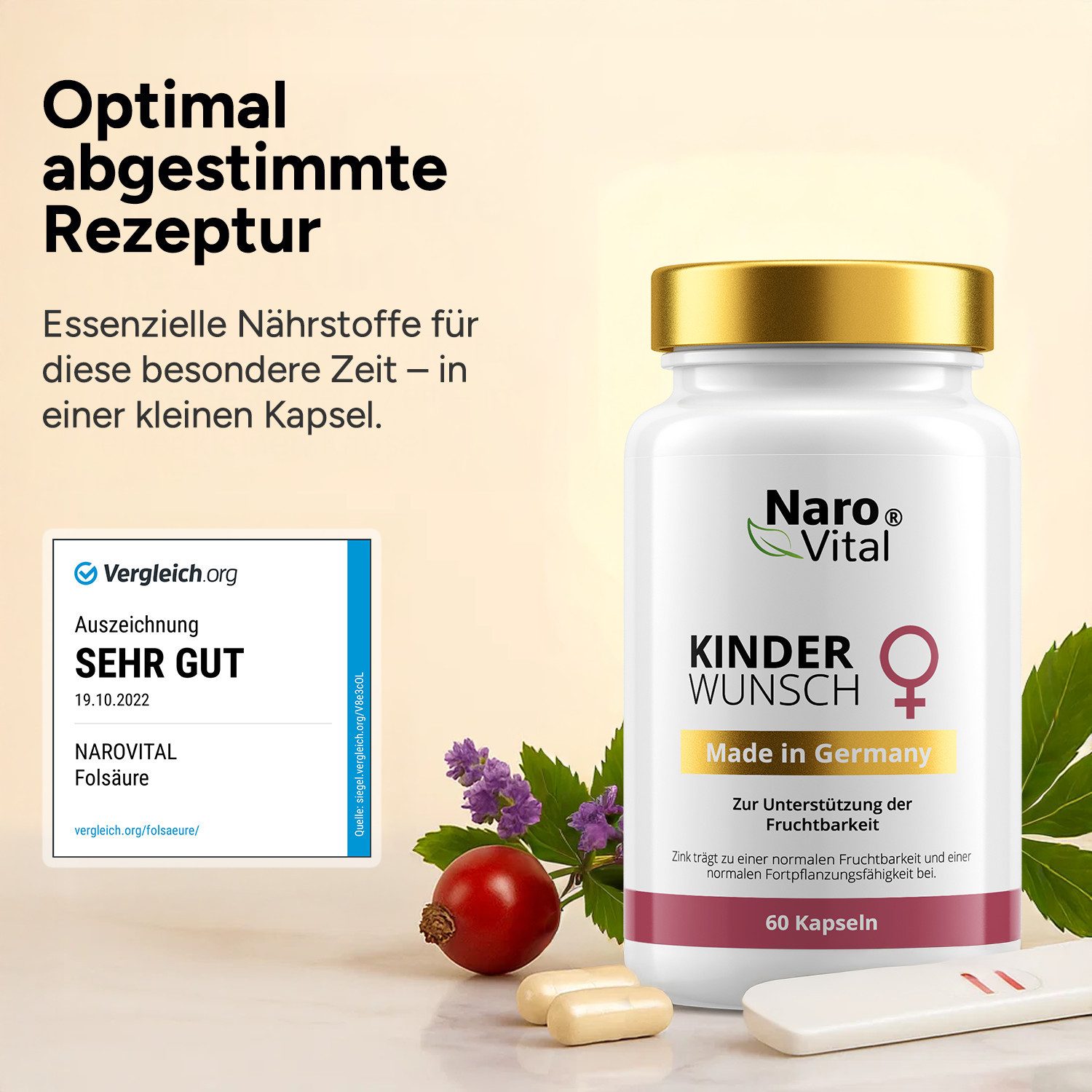 NaroVital Kinderwunsch Pränatale Vitamine mit Folsäure (800 µg Folat) - 60 Kapseln, 60 St.