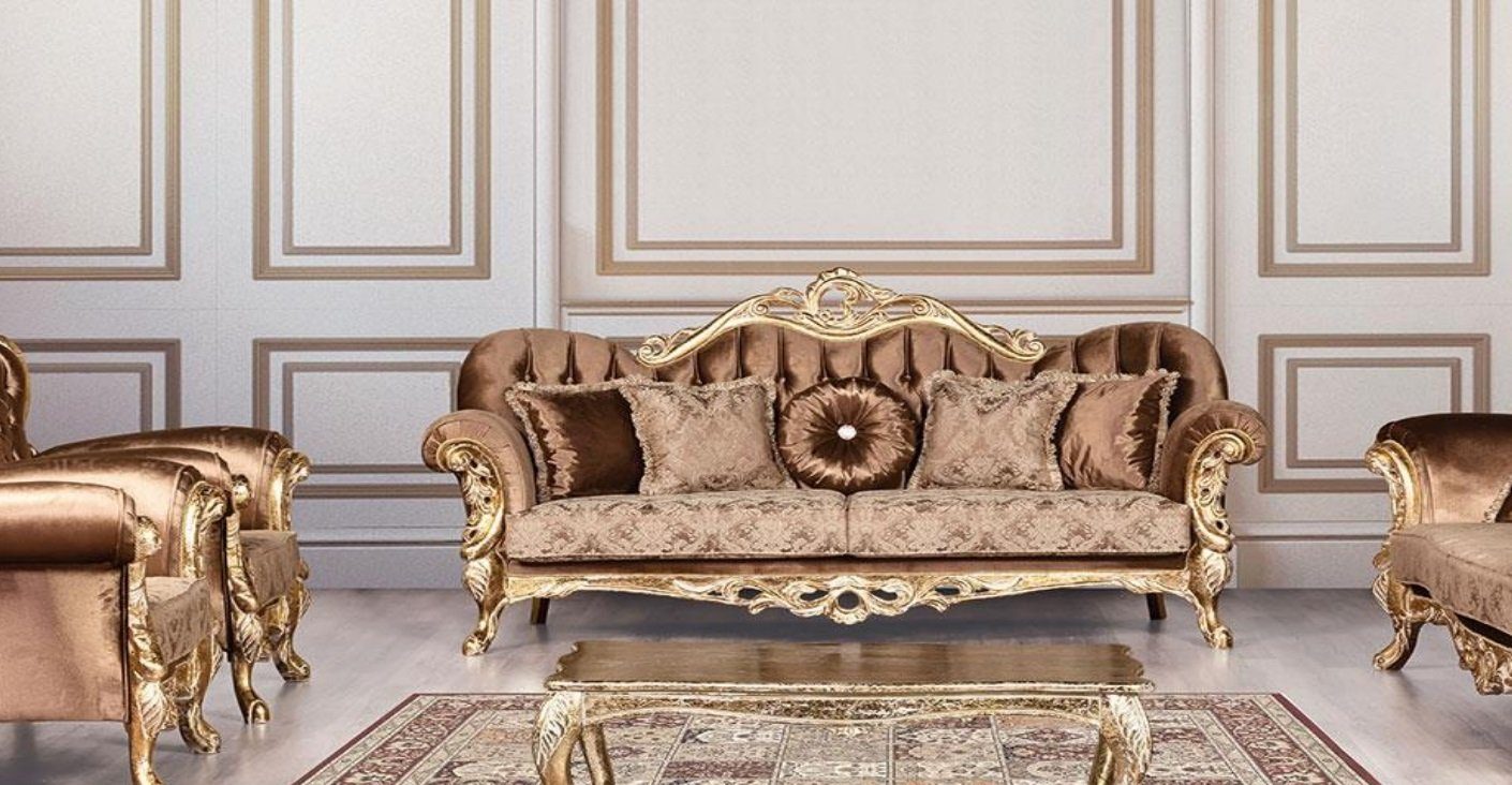 JVmoebel Sofa, Luxus Sofa 3 Sitzer Barock Rokoko Sofa Sofas Sessel Stoff Stil Möbel