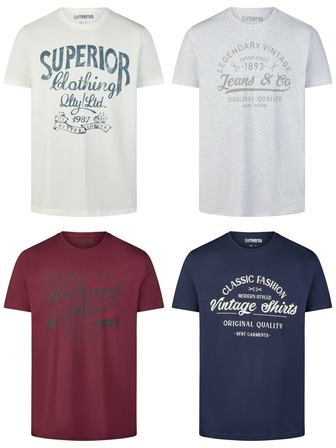 riverso T-Shirt Herren Printshirt RIVLeon Regular Fit (4-tlg) Kurzarm Tee Shirt mit Rundhalsausschnitt aus 100% Baumwolle