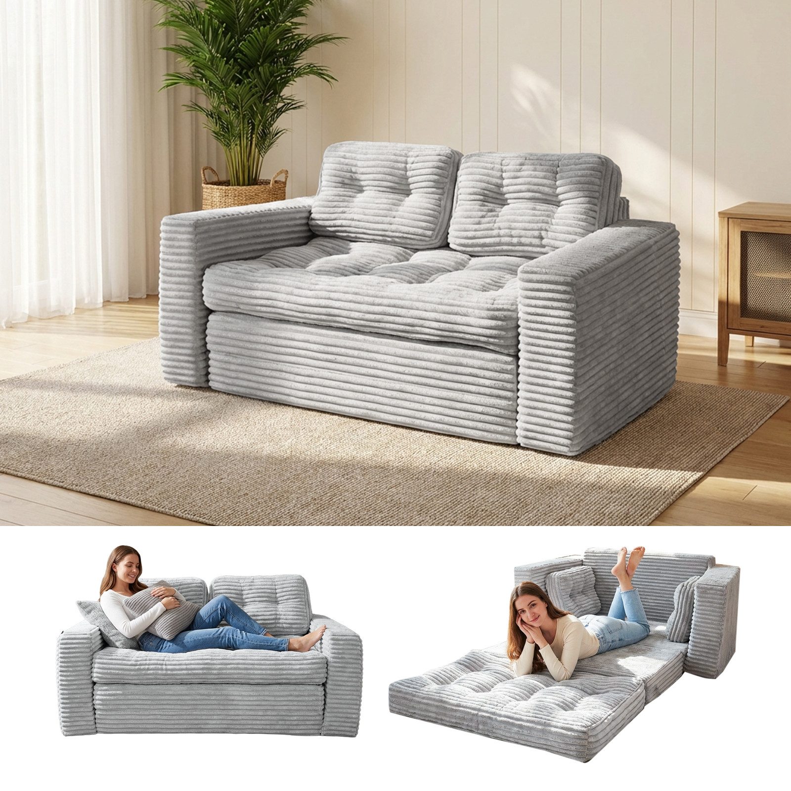 Youyijia Sofa Bodensofa Schlafsofa Bed mit Pillow Back Support Armrest Klappbar Sofa