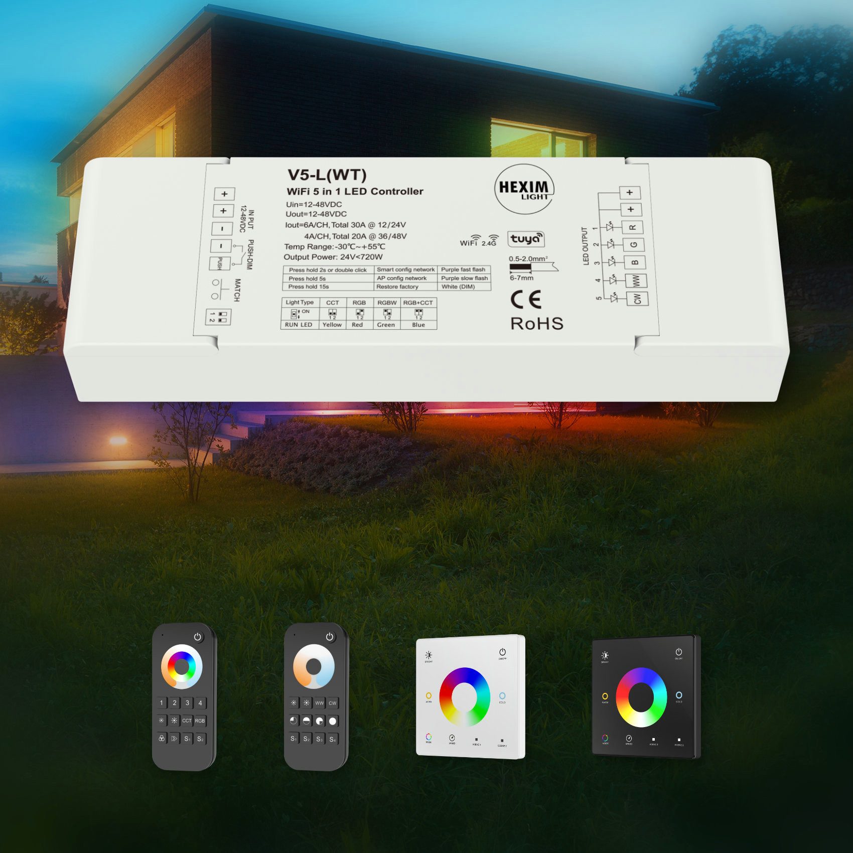 Hexim LED Stripe 12-48V Controller & Steuerung - (5 in 1 Controller 5CH Controller), 12-48V Controller & Steuerung - (5 in 1 Controller 5CH Controller)