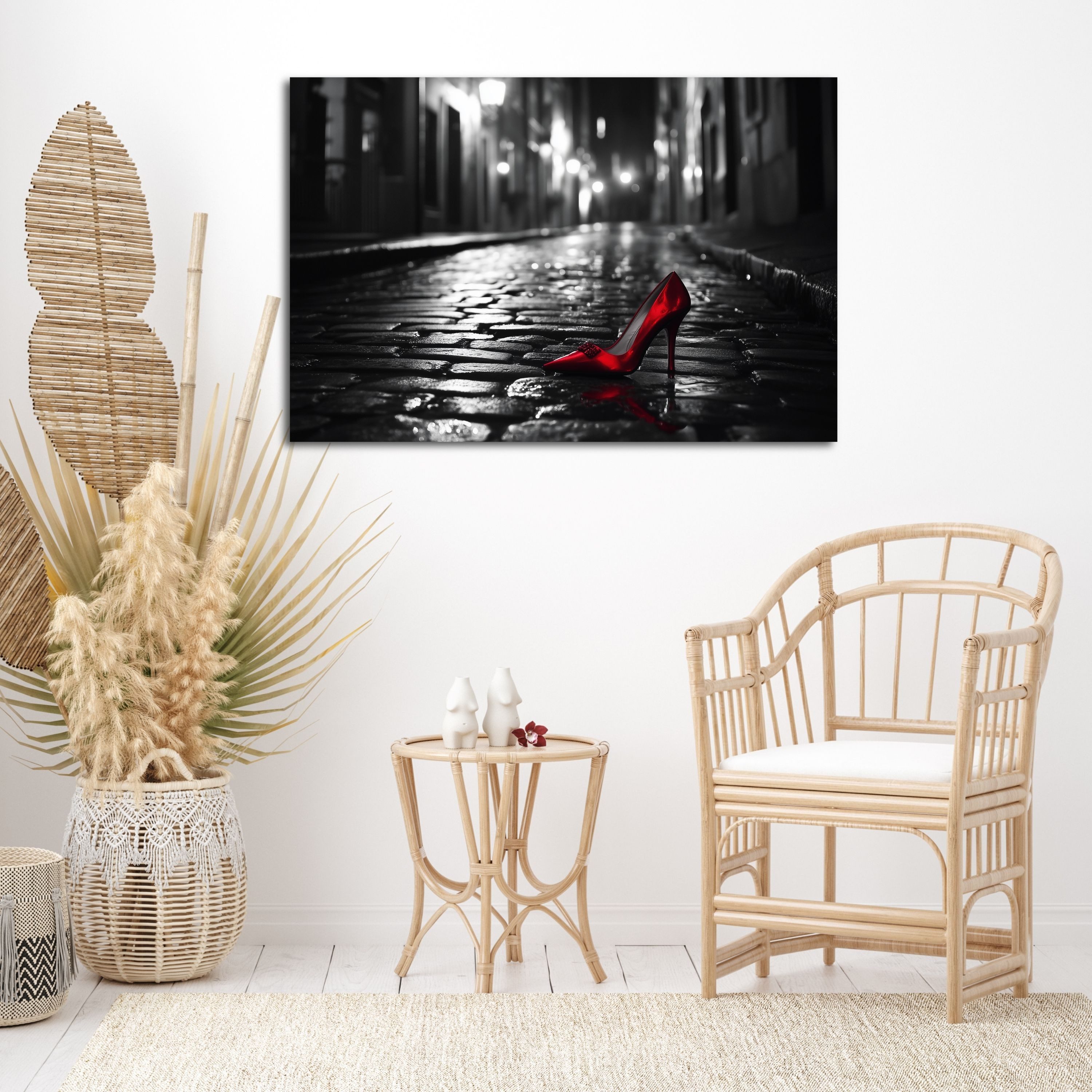 DARO Design Leinwandbild Modern Abstrakt Wandbilder XXL Wandbild Wand Deko Leinwand Bilder, (roter Pumps - Bild Groß Wohnzimmer Schlafzimmer Küche Esszimmer Einteilig Querformat Fotodruck Leinwände Wanddeko Abstrakte Kunst Boho), 30x20cm