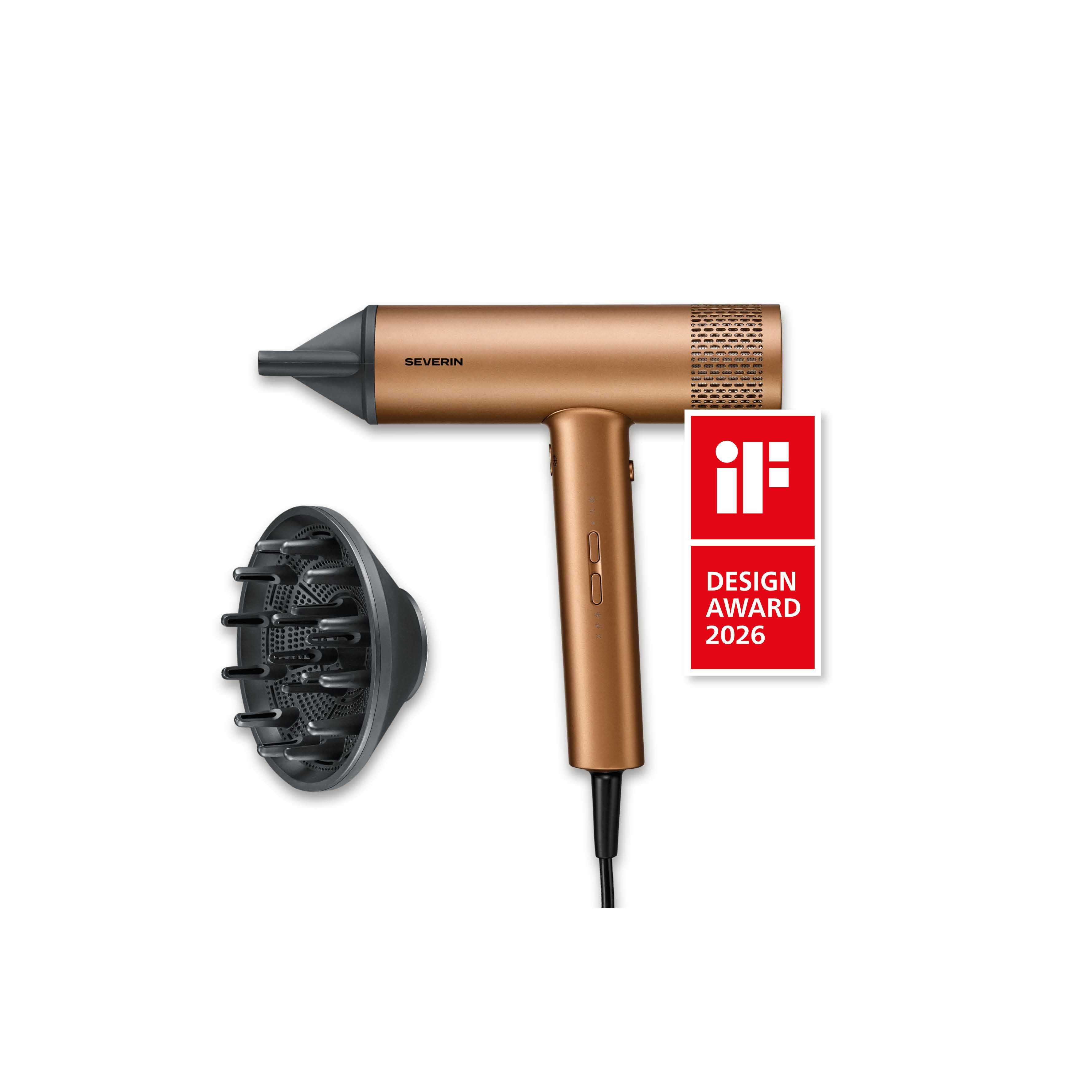 Severin Haartrockner S-Style Speed Pro, HT 0172, Ionen-Föhn mit Anti-Frizz inkl. Konzentrator & Diffusor, 2000W, bronze