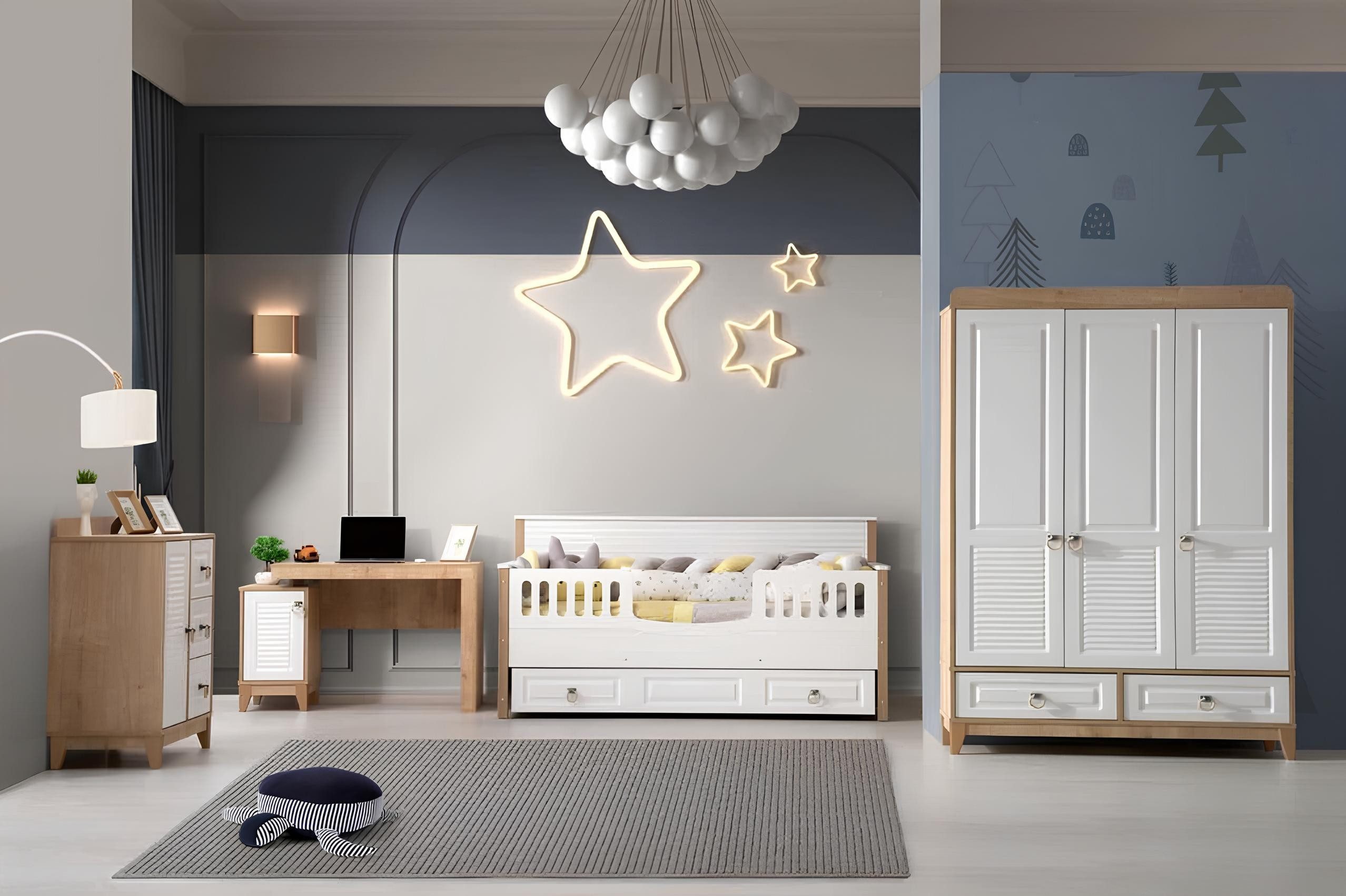 Schlafzimmer-Set Bett und Möbel in Weiß für das Kinderzimmer