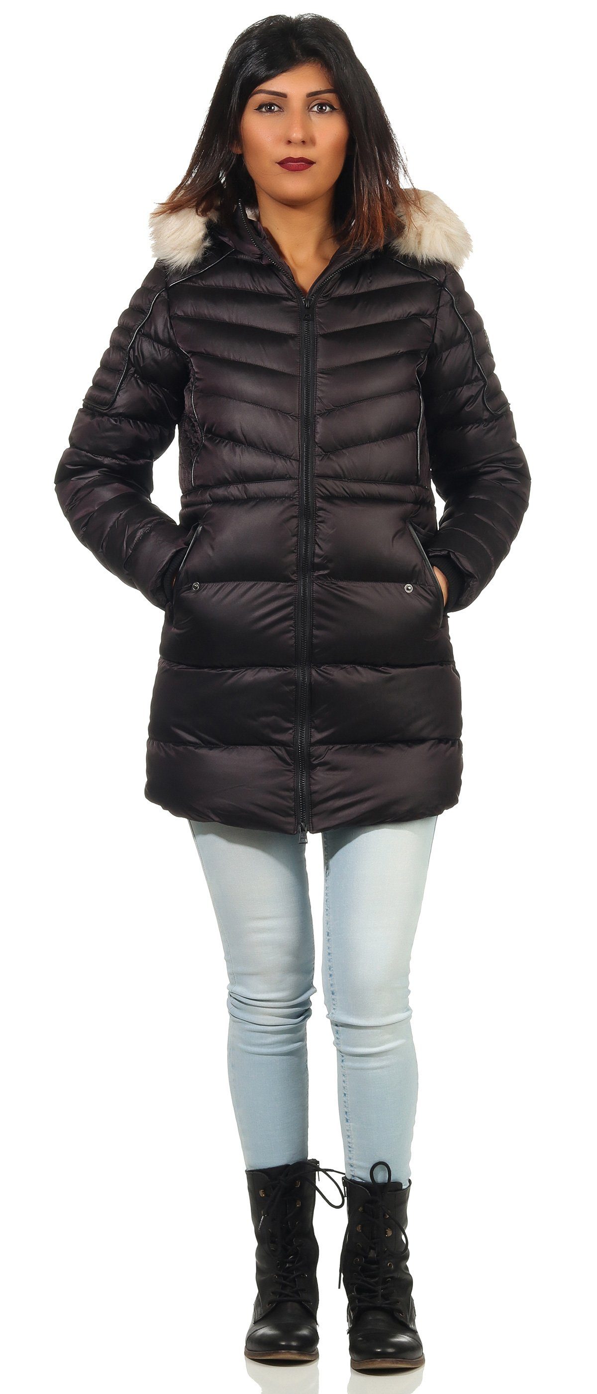 Geographical Norway Winterjacke G-Dessie Schwarz mit flauschiger Kapuze by leyoley