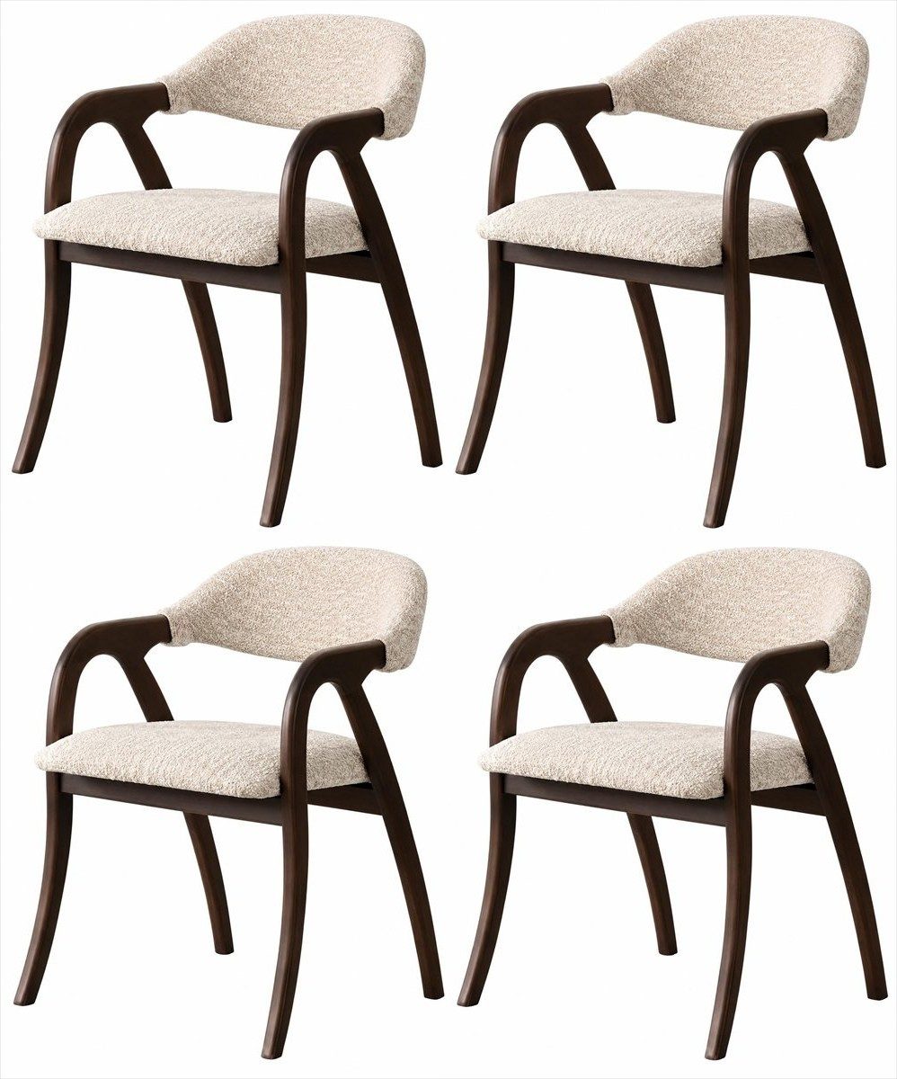 Xlmoebel Sitzgruppe 4x Esszimmerstühle Beige Braun Polsterstuhl Armlehnen Holz Modern Set, (4-tlg., 4er-Set)