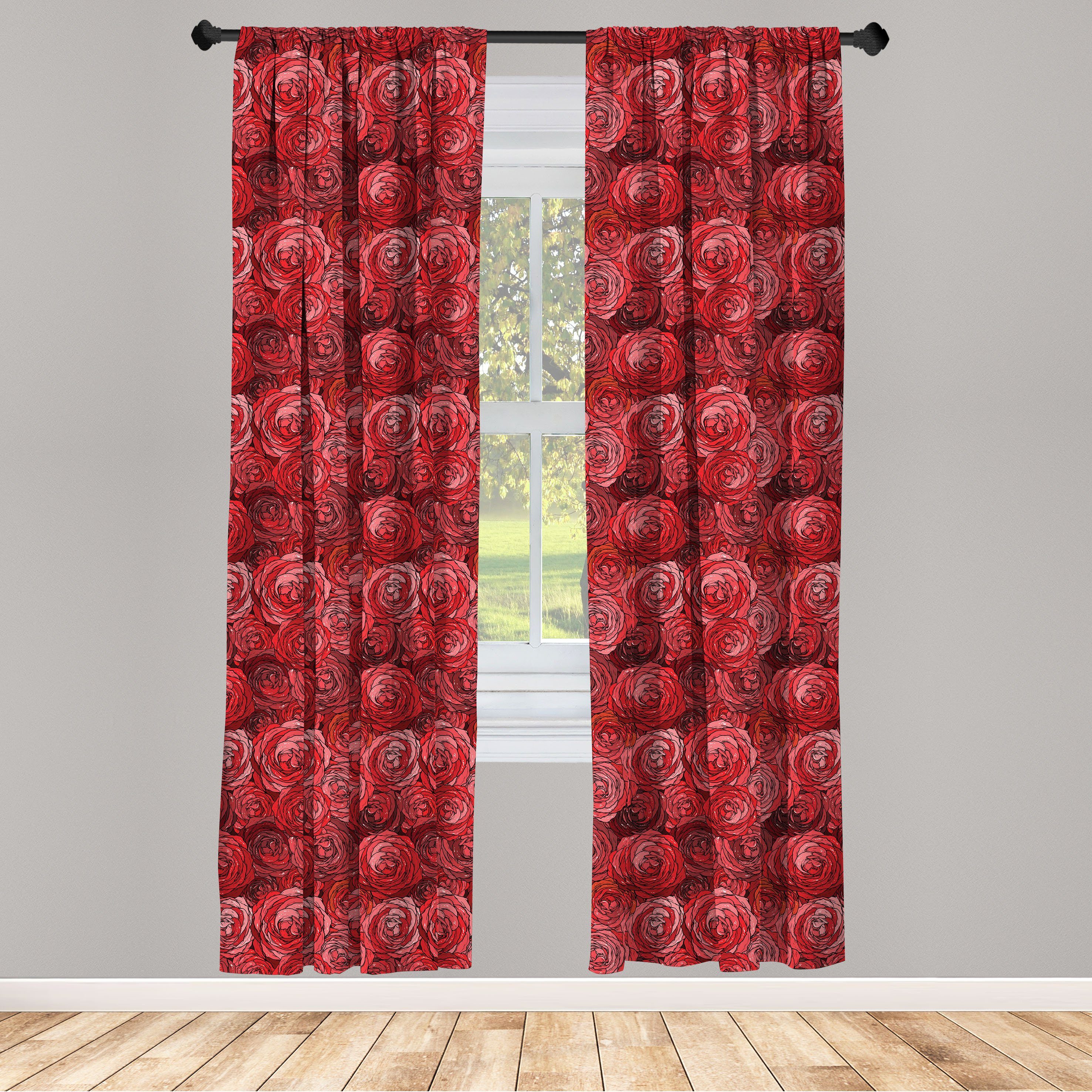 Gardine Vorhang für Wohnzimmer Schlafzimmer Dekor, Abakuhaus, Microfaser, Rosen Blütenblätter in den warmen Farbpalette | 