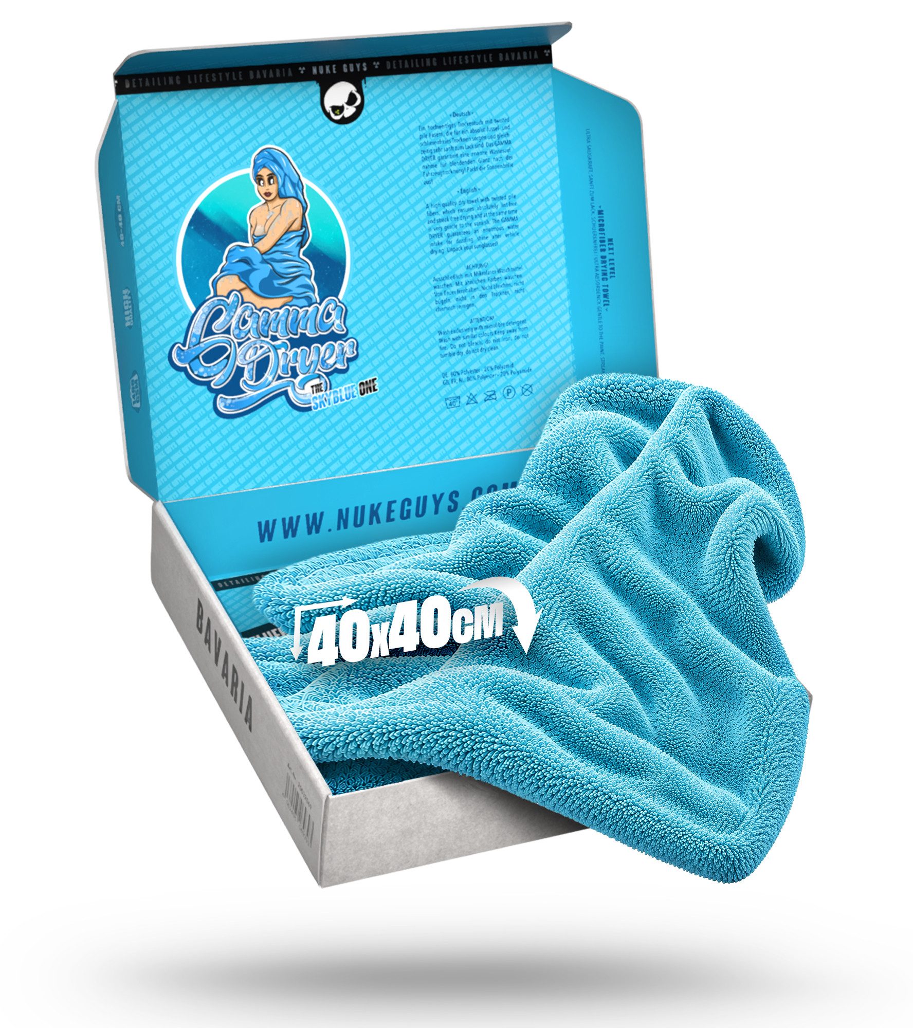 Nuke Guys Microfaser Auto Trockentuch - Gamma Dryer S bis XXL Mikrofasertuch (Microfaser, 40x40 cm, 1-tlg., Gamma Dryer S - Blau - 40x40cm 1400GSM)