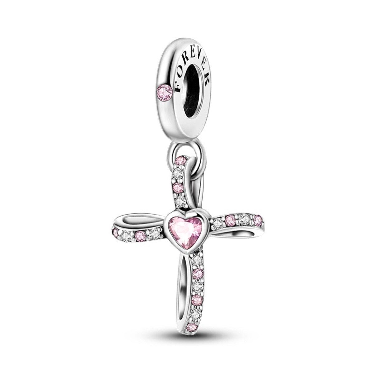 PANDACHARMS Bead Verschlungenes Rosa Kreuz Charm Anhänger, 925er Silber, Zirkonia